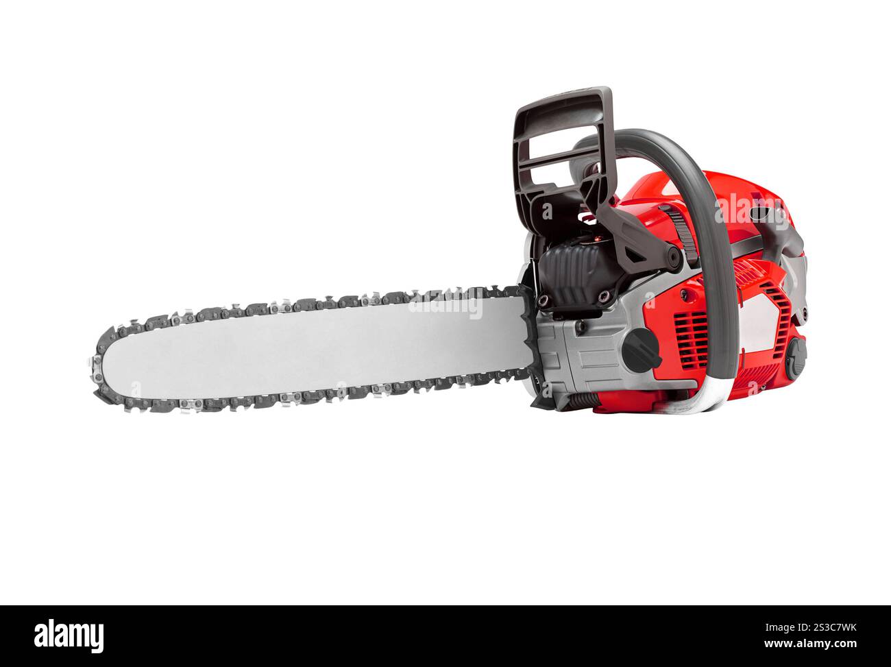 Chainsaw isolato su bianco Foto Stock