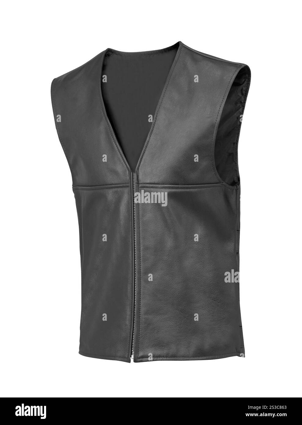 Gilet in pelle di colore nero. Gilet in pelle color marrone Foto Stock