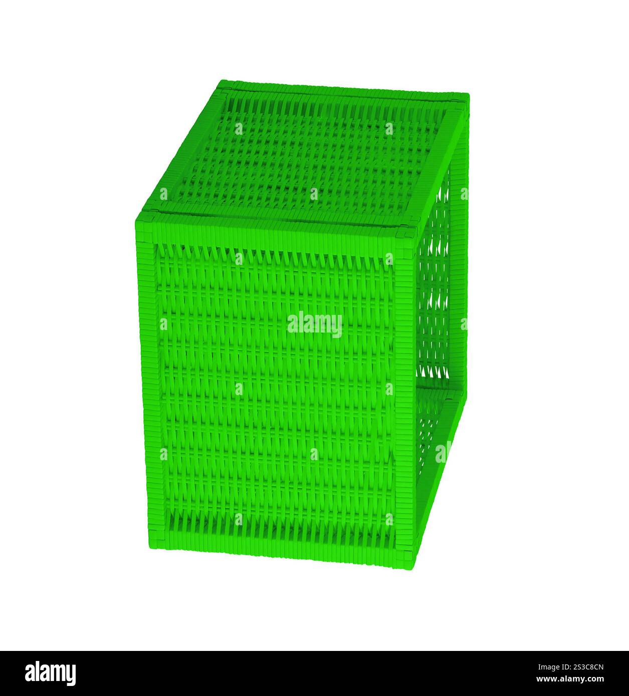 Cestello vuoto verde su sfondo bianco Foto Stock