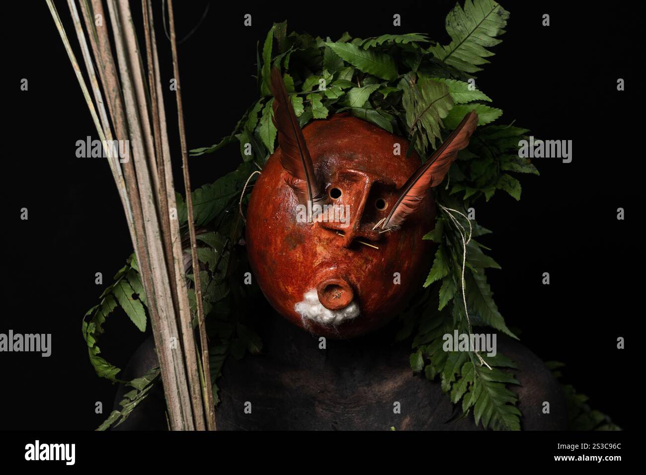 Un indiano Matis che indossa una maschera Mariwin Foto Stock