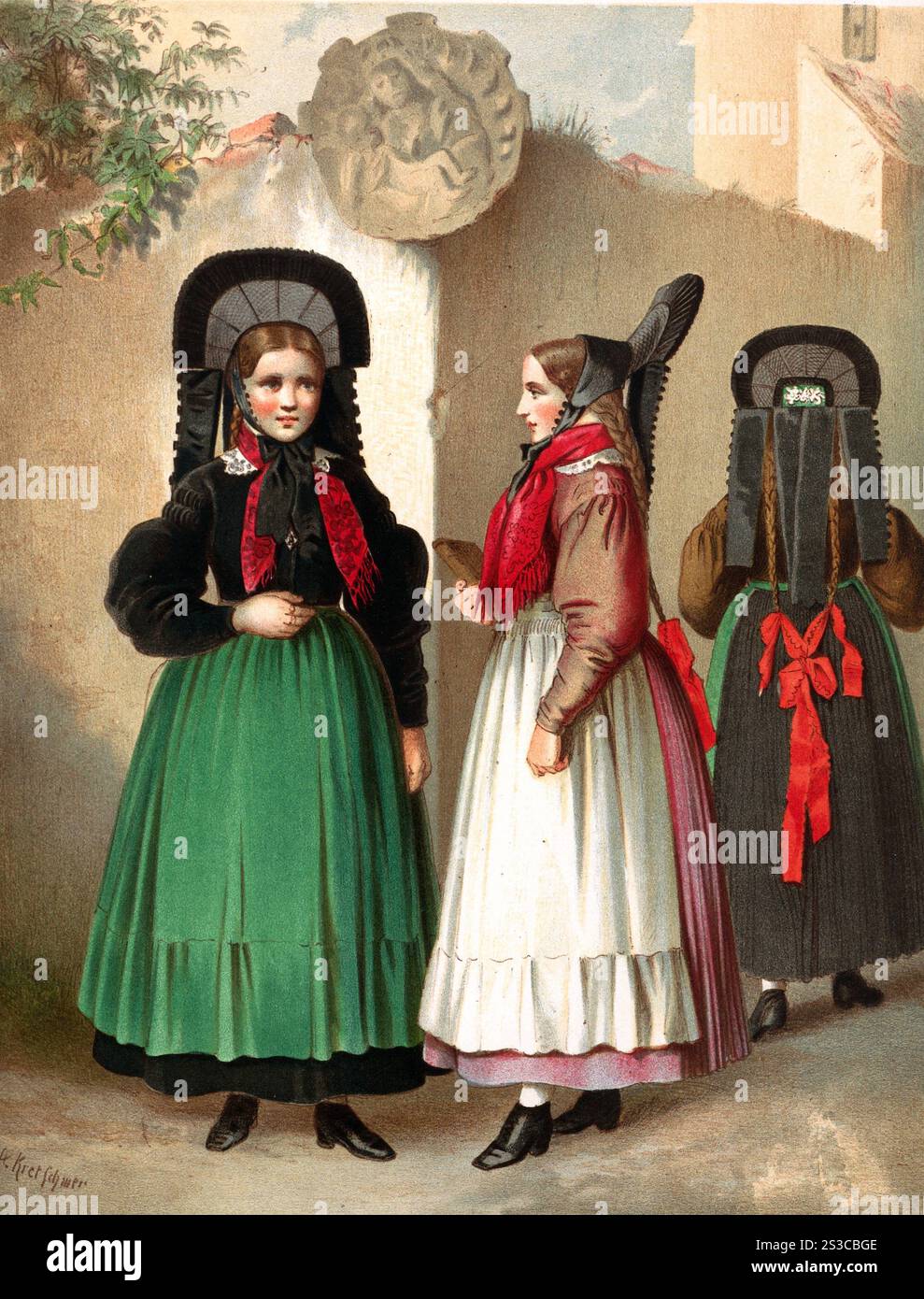 Trachten in Deutschland um 1820, Provinz Württemberg, um Rottweil, digital retuschierte Reproduktion einer Vorlage aus CA 1850, von Albert Kretschmer Foto Stock