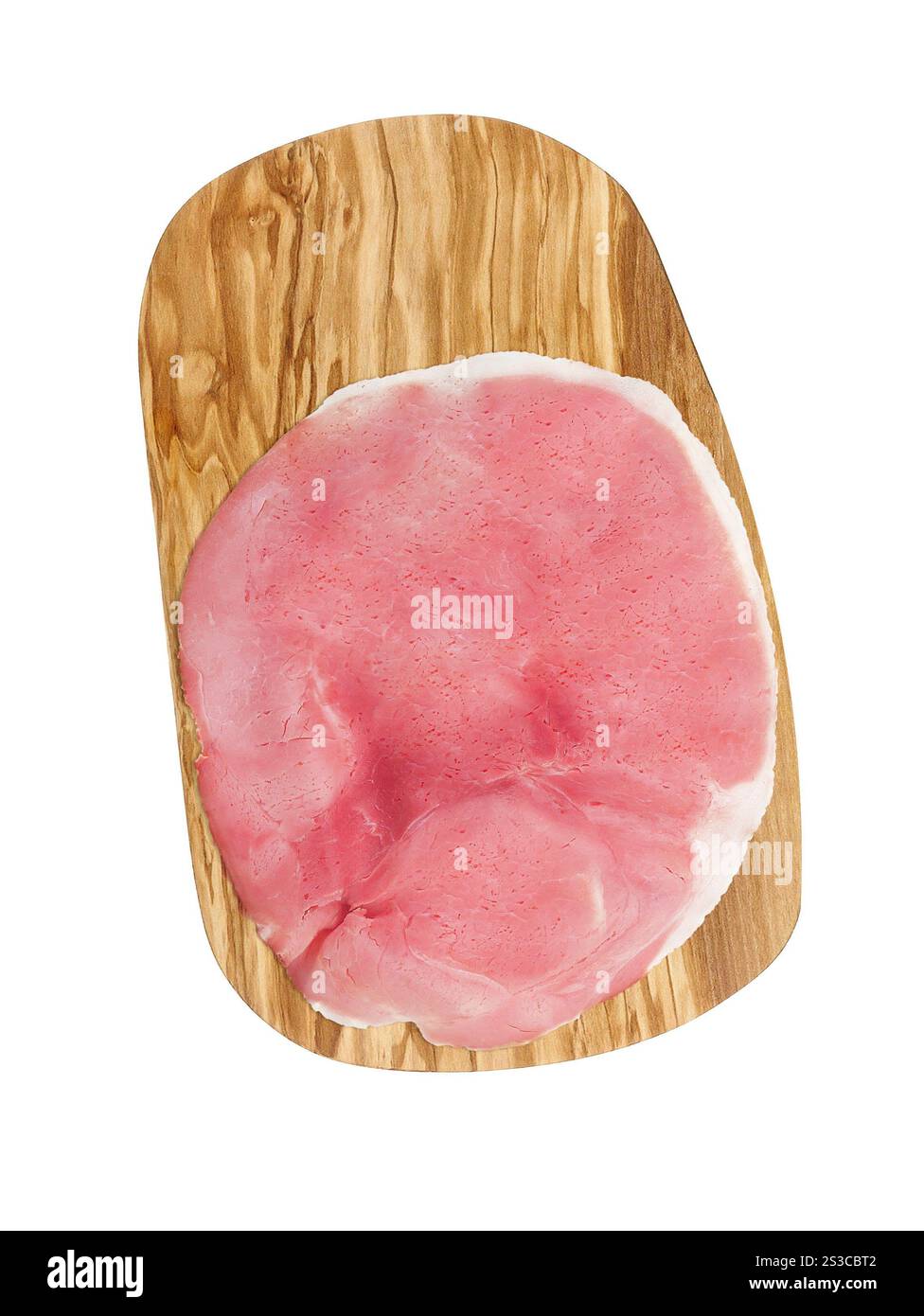 affettare il prosciutto su un piatto di legno Foto Stock