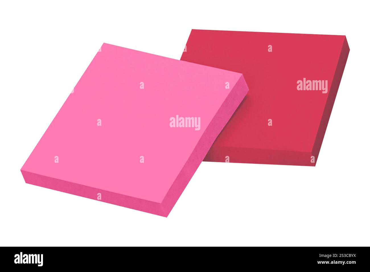 note adesive rosse isolate su bianco. note adesive blu isolate su bianco Foto Stock