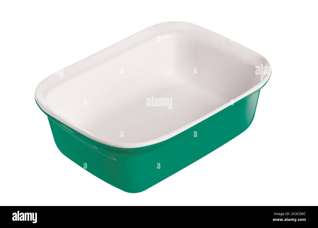 Piastra per alimenti rettangolare in acciaio inox su sfondo bianco Foto Stock