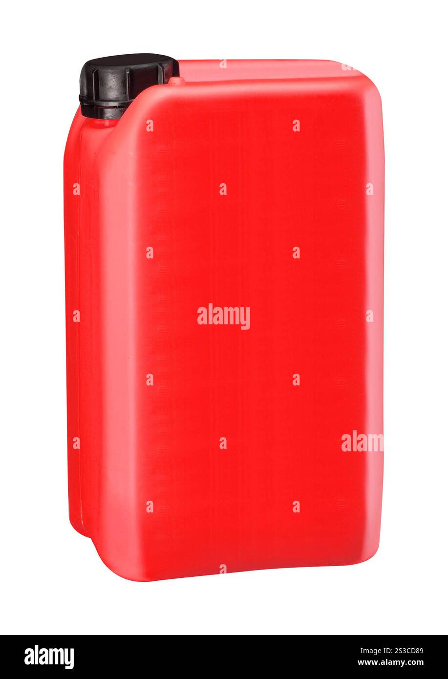 contenitore di olio di plastica rosso isolato su bianco. contenitore di olio di plastica blu isolato su bianco Foto Stock