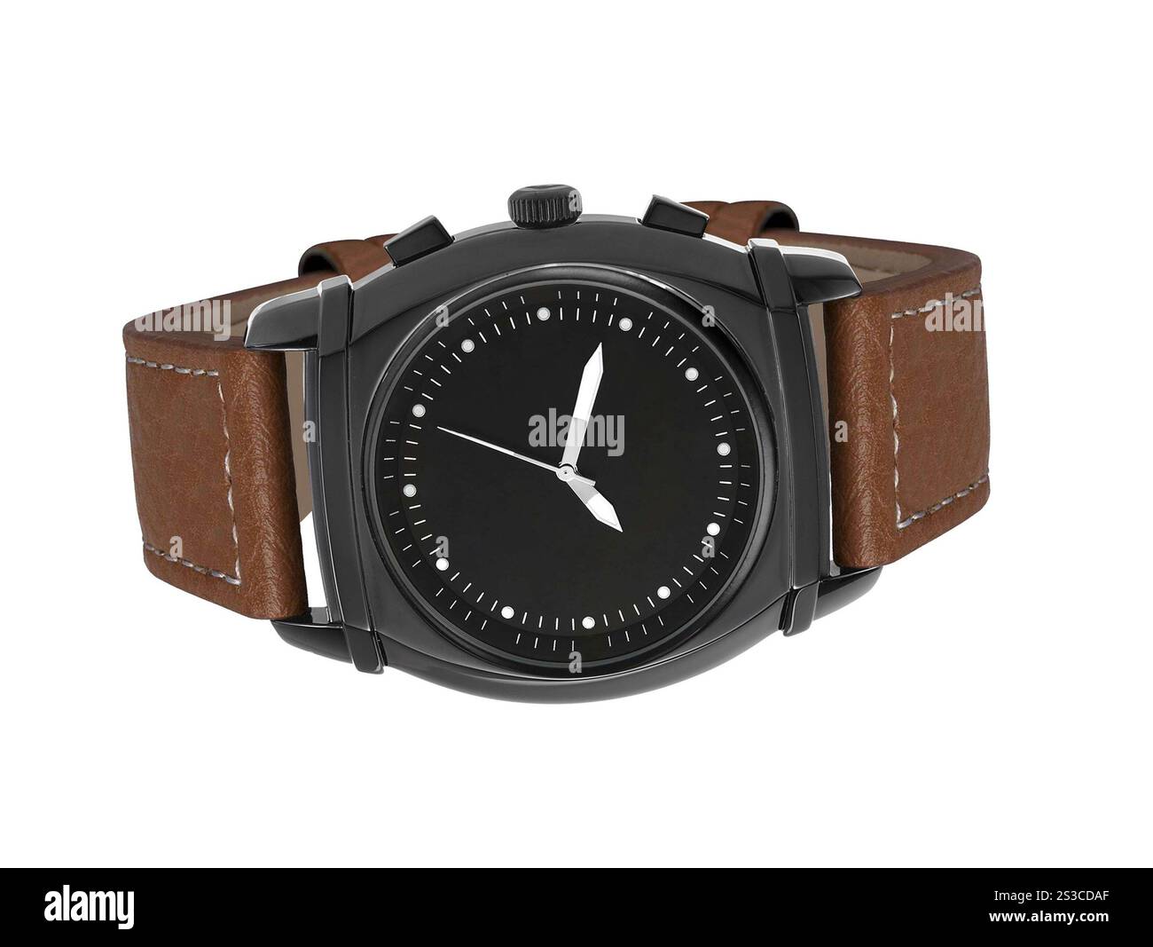 orologio in pelle costoso e moderno isolato Foto Stock