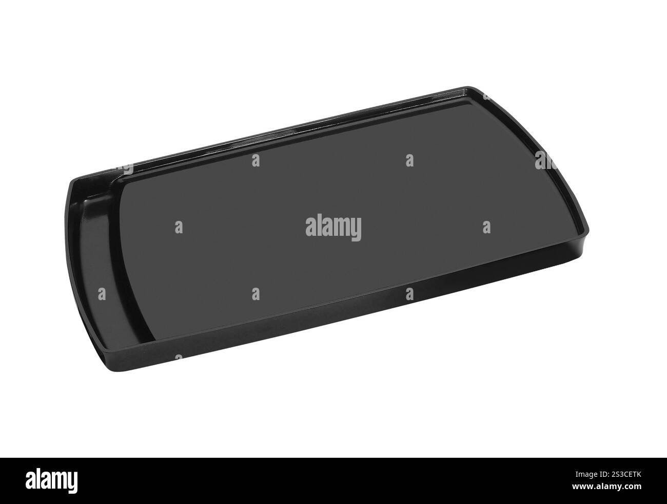 vassoio in plastica nero isolato su bianco Foto Stock