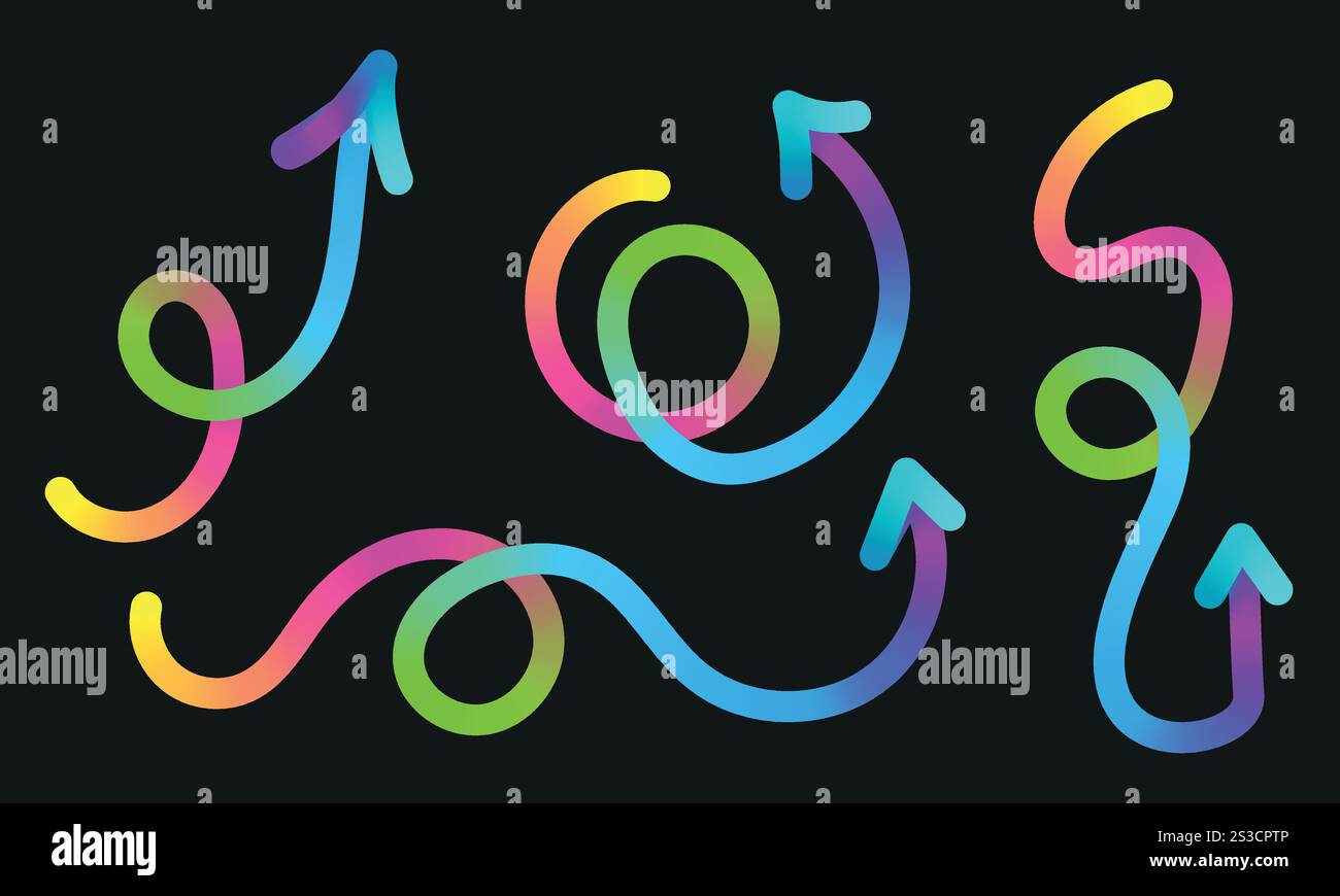 Frecce delle linee di scoppio sfumatura colore neon. Strisciare con frecce ondulate Illustrazione Vettoriale
