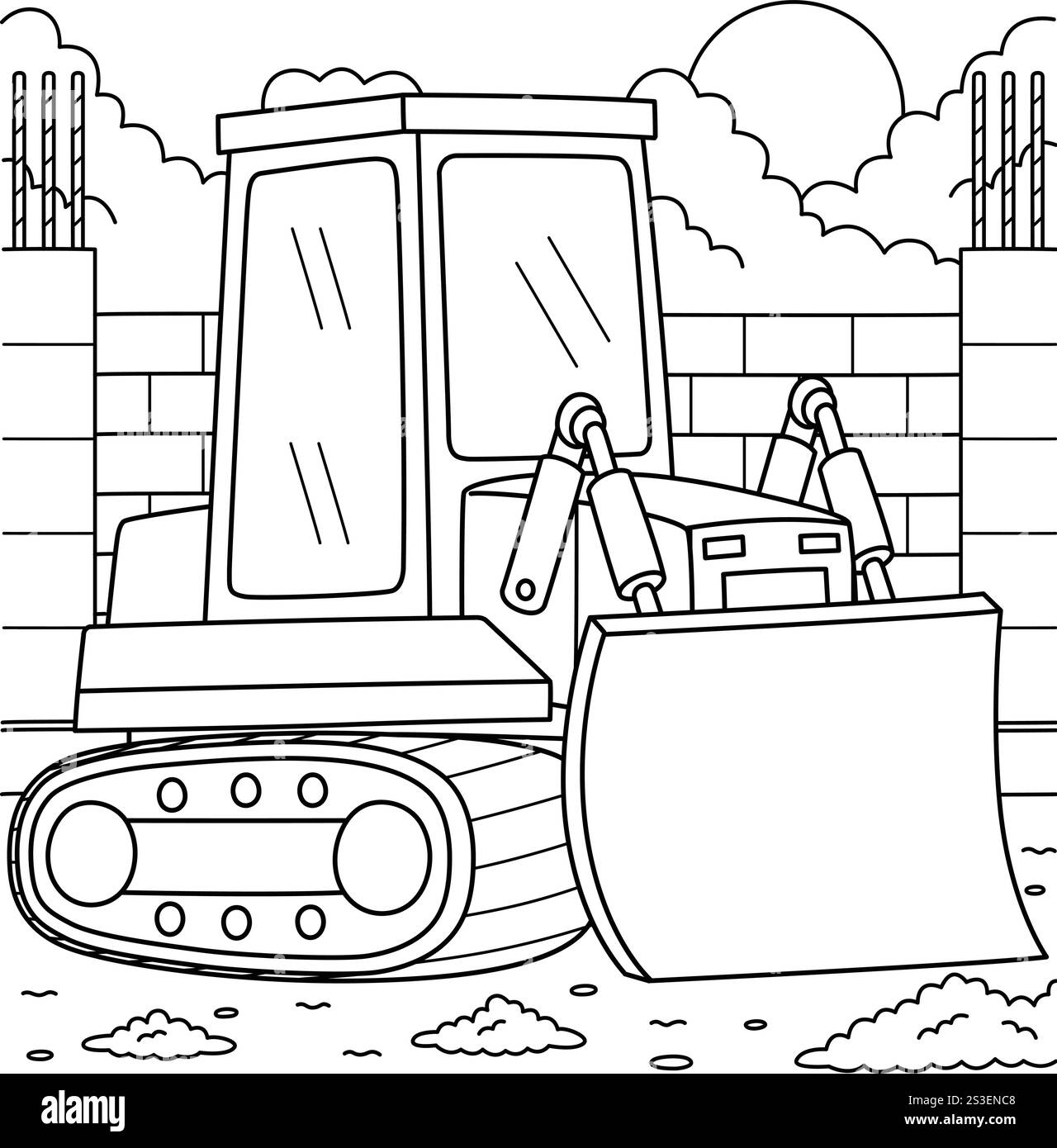 Construction Bulldozer pagina da colorare per bambini Illustrazione Vettoriale