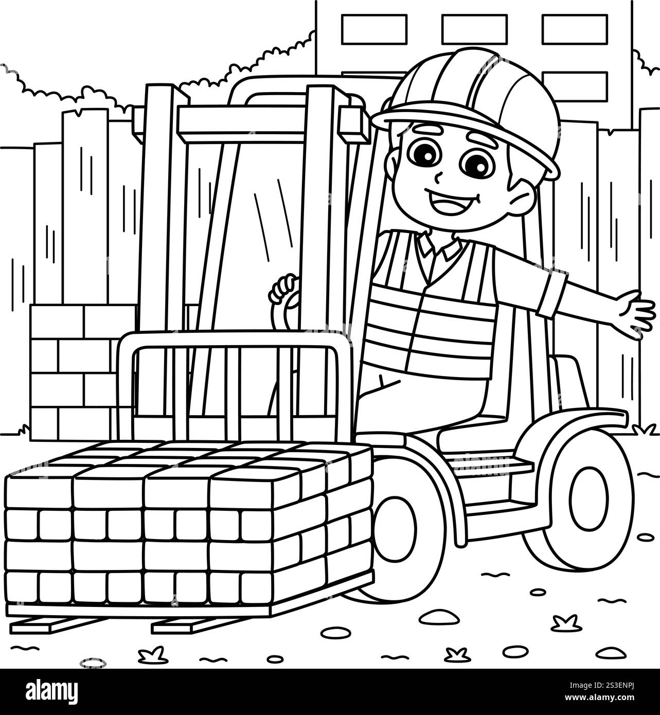 Operaio edile con la colorazione dei carrelli elevatori Illustrazione Vettoriale