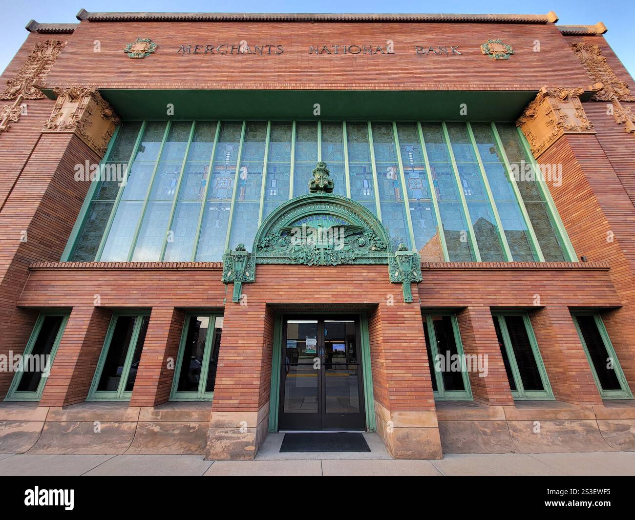 Edificio della Merchant National Bank, Winona, Minnesota. Rappresentante dello stile architettonico della Prairie School. Foto Stock