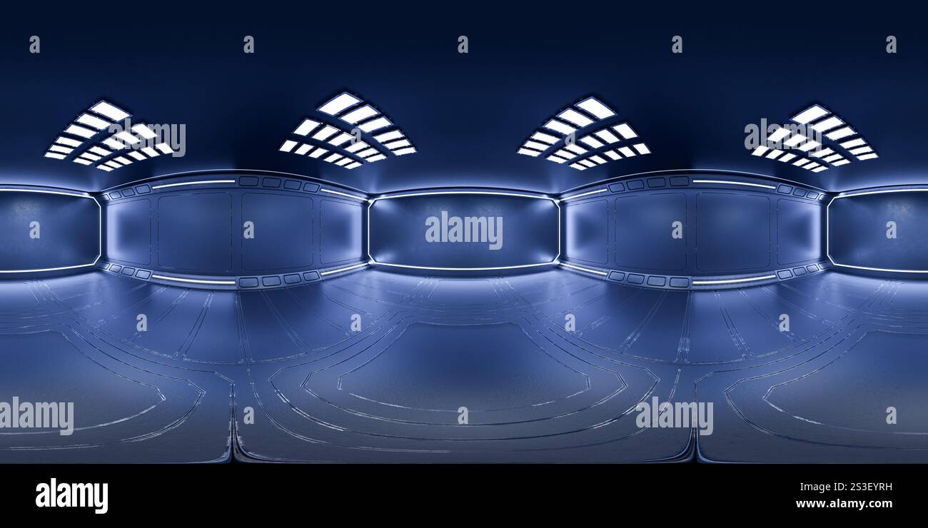 Panorama hdri sferico a 360 gradi all'interno del garage, mappa ambiente per il tuo progetto, panoramica. Showroom virtuale. Camera futuristica virtua Foto Stock