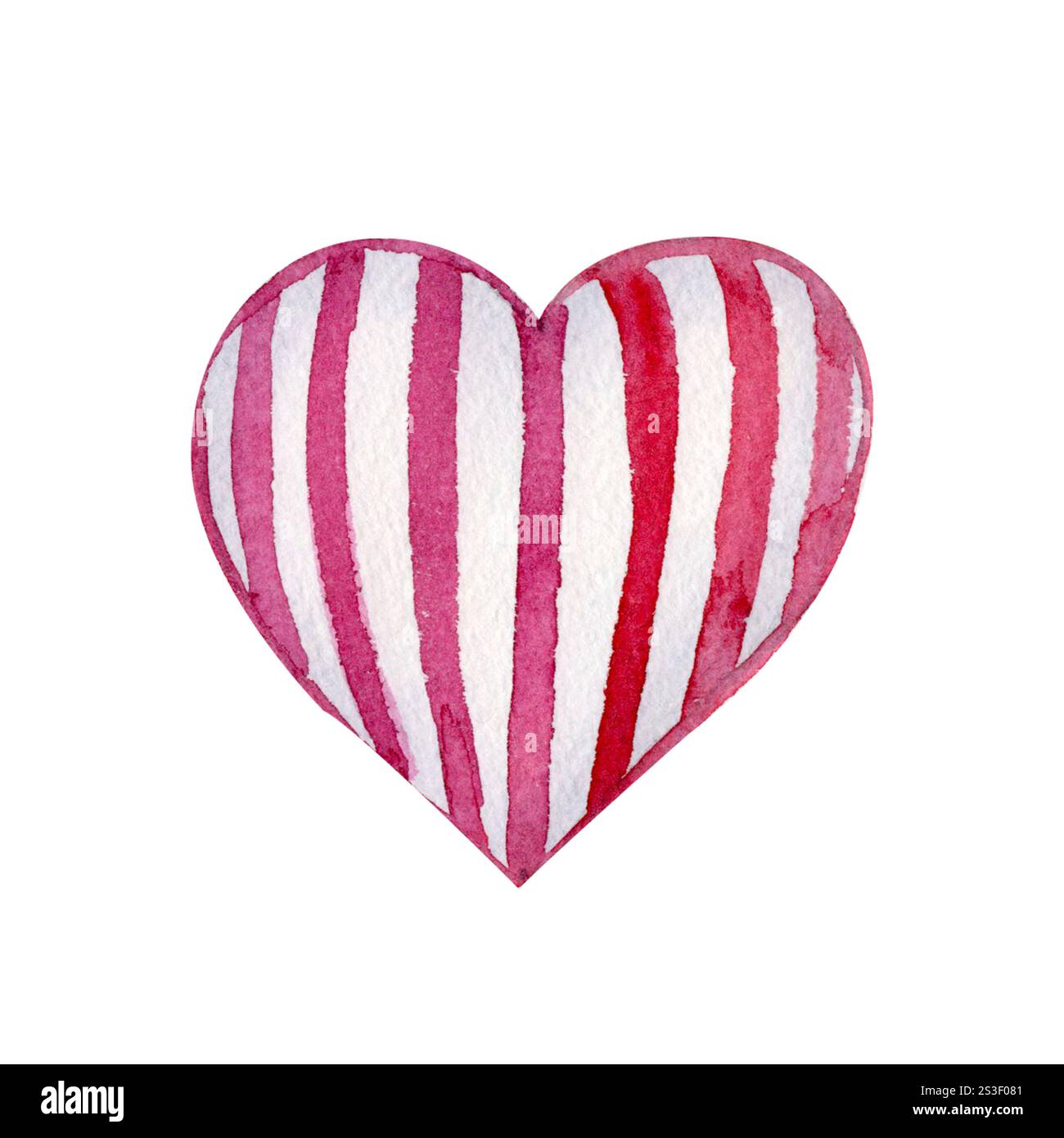 Romantico cuore a righe con motivo rosso e bianco. La tecnica dell'acquerello aggiunge morbidezza e tenerezza al design. Perfetto per San Valentino, California Foto Stock