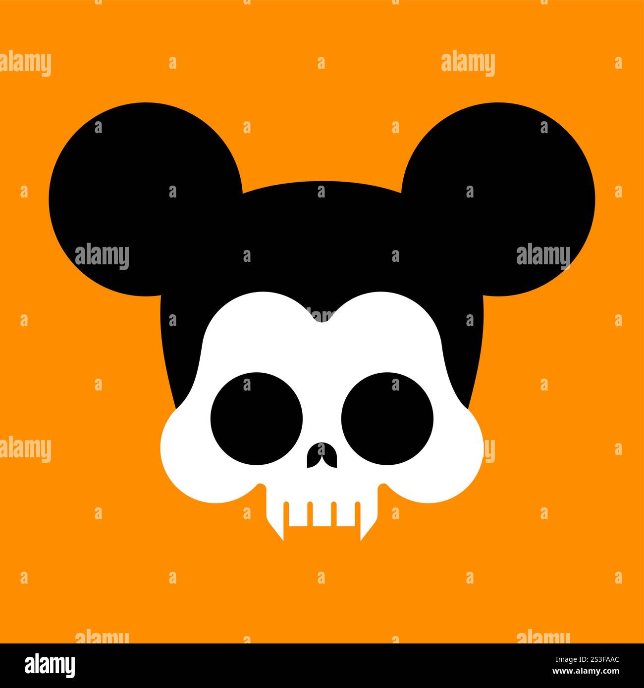 Cranio del mouse isolato. Testa di scheletro di ratto con orecchie Illustrazione Vettoriale