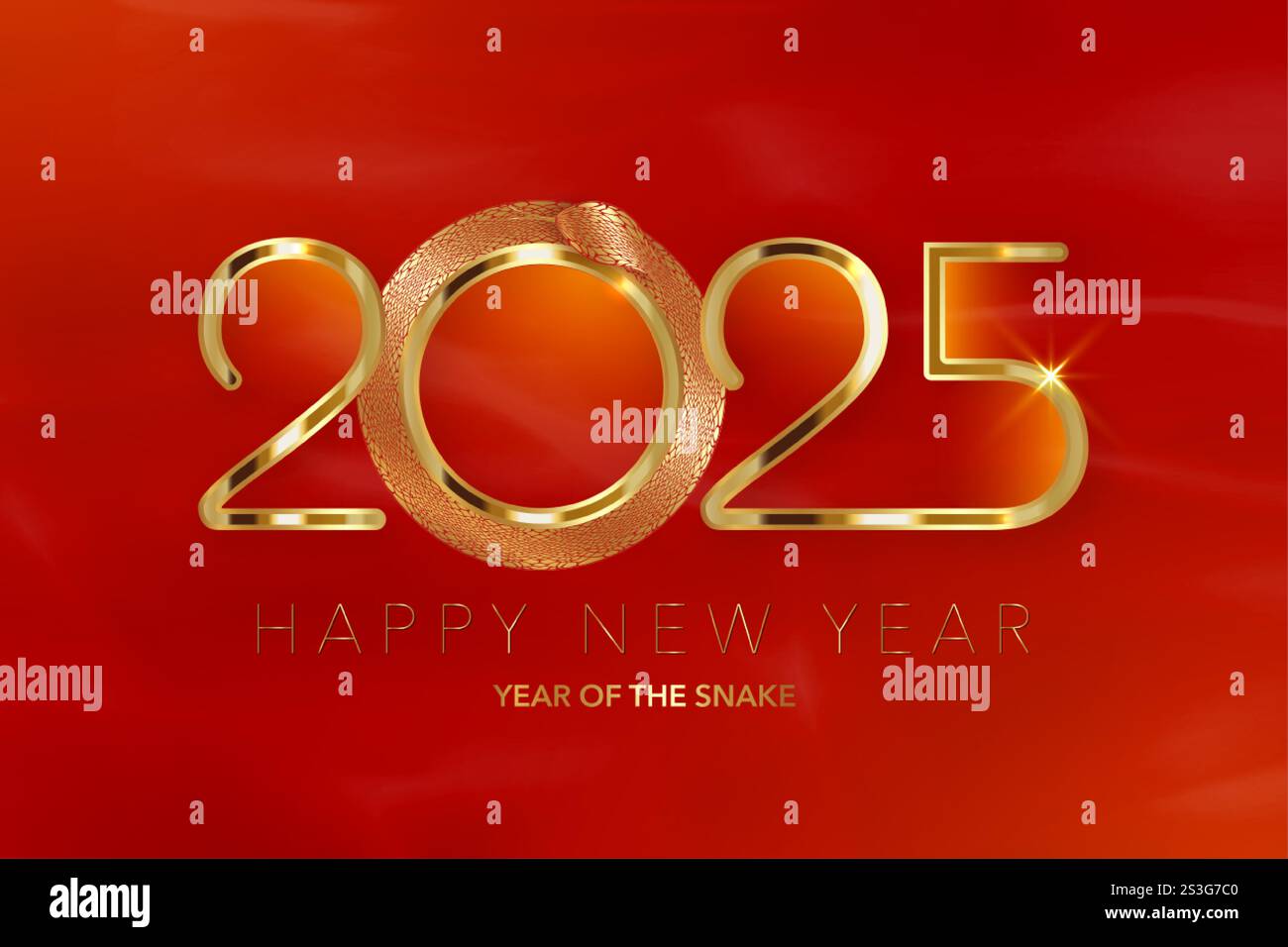 Design con logo oro Capodanno lunare 2025. Biglietto d'auguri per le festività. Illustrazione vettoriale. I numeri sono progettati per modello, invito, calendario, festa, Golden Illustrazione Vettoriale