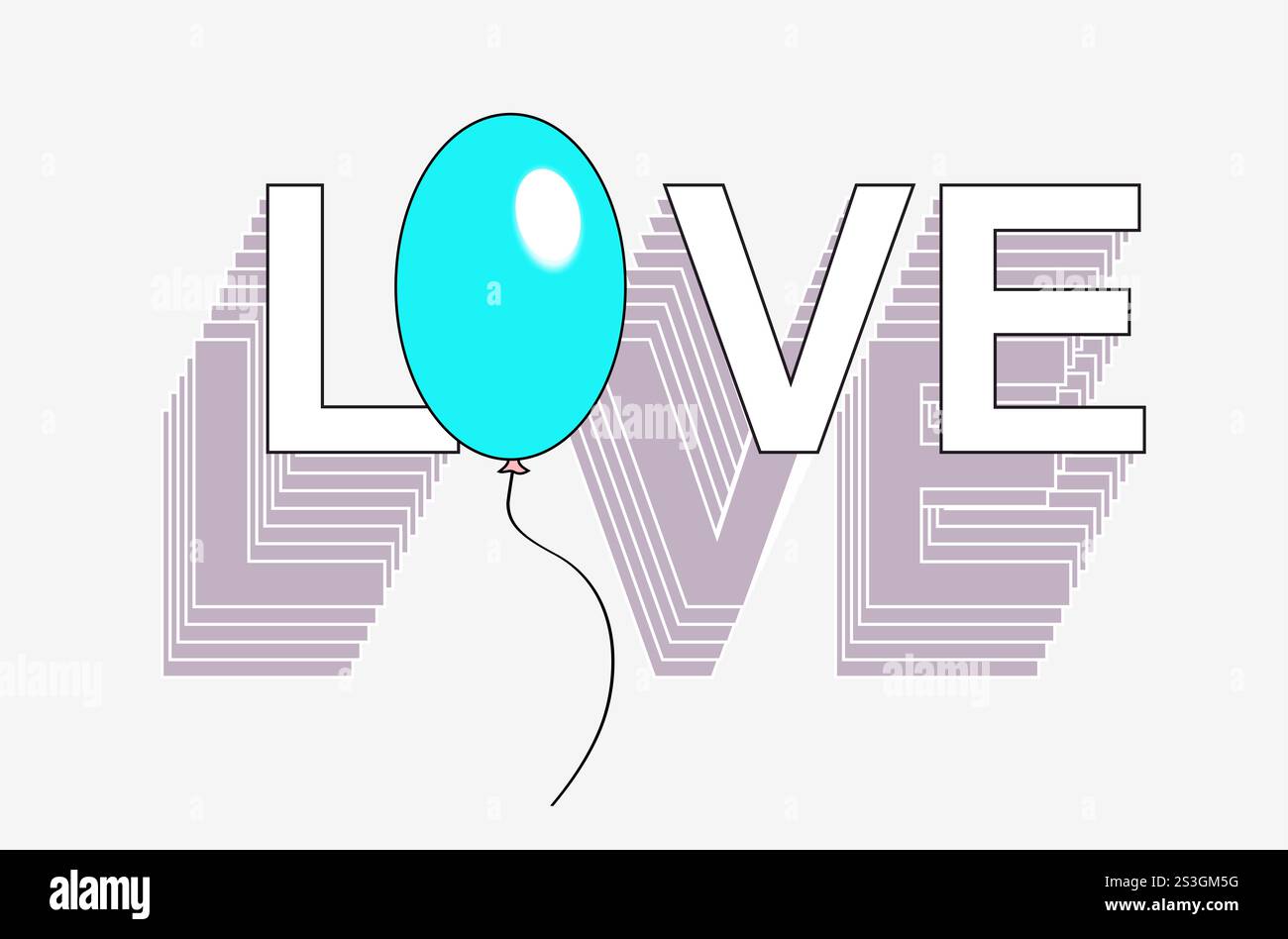 Parola d'amore, isolata, icona 3D, palloncino. Illustrazione pop art colorata. San Valentino, compleanno Foto Stock