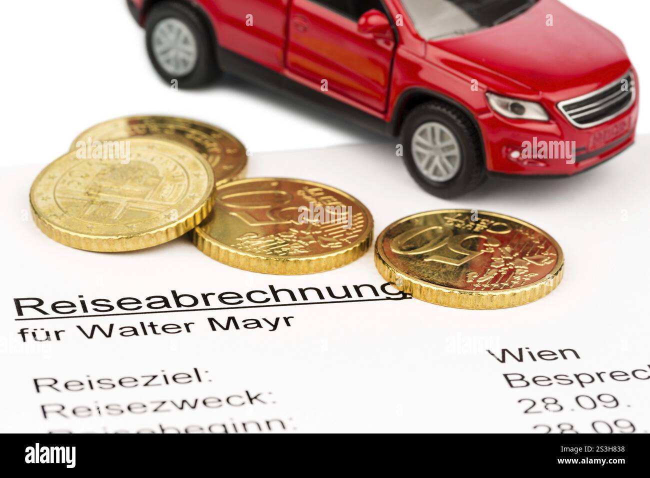 Regolamento delle spese di viaggio con le monete in euro e in automobile Austria Foto Stock