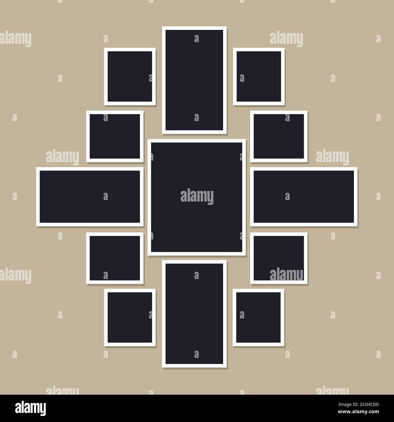 Modello di collage fotografico creativo con cornici vuote sovrapposte su sfondo blu per un design moderno Illustrazione Vettoriale