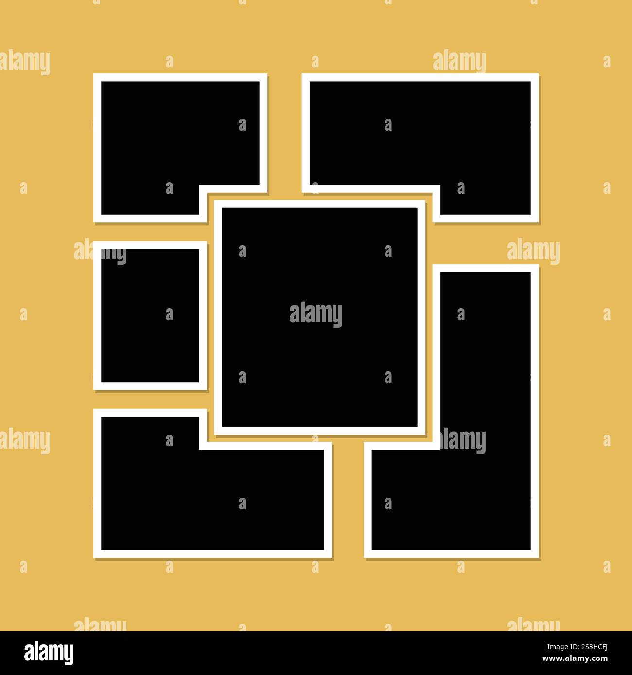 Modello di collage fotografico creativo con cornici vuote sovrapposte su sfondo blu per un design moderno Illustrazione Vettoriale