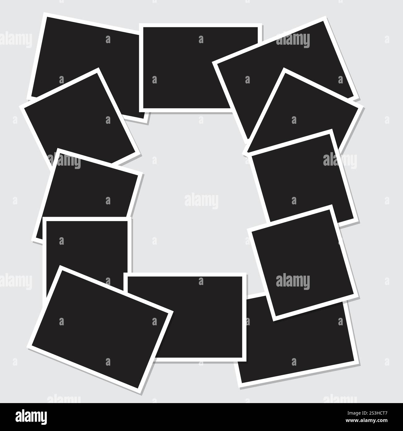 Modello di collage fotografico creativo con cornici vuote sovrapposte su sfondo blu per un design moderno Illustrazione Vettoriale