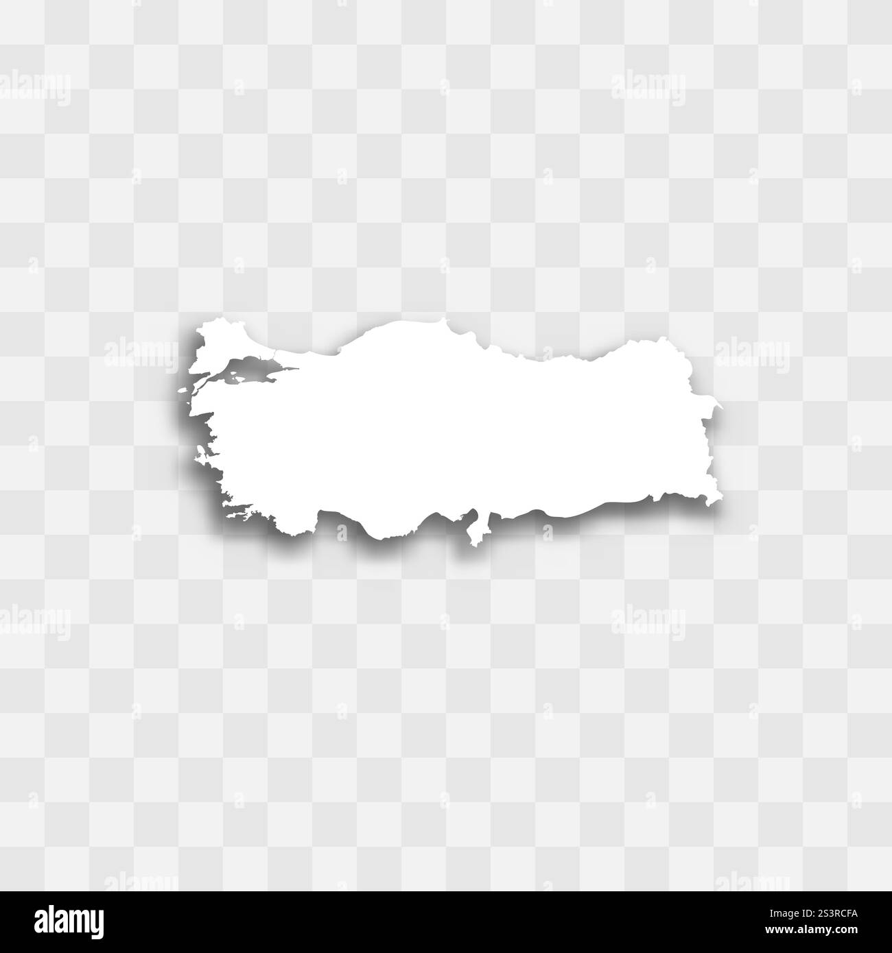 Turchia rappresentazione vettoriale dettagliata della silhouette del paese. Colore bianco su sfondo trasparente con ombra esterna. Per uso didattico, decorativo o informativo. Illustrazione Vettoriale