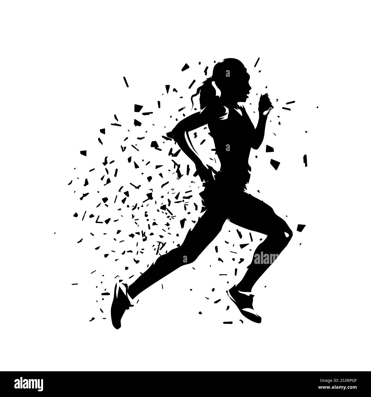 Corsa, atletica, running Woman, sprinter femminile, silhouette vettoriale isolata, vista laterale Illustrazione Vettoriale