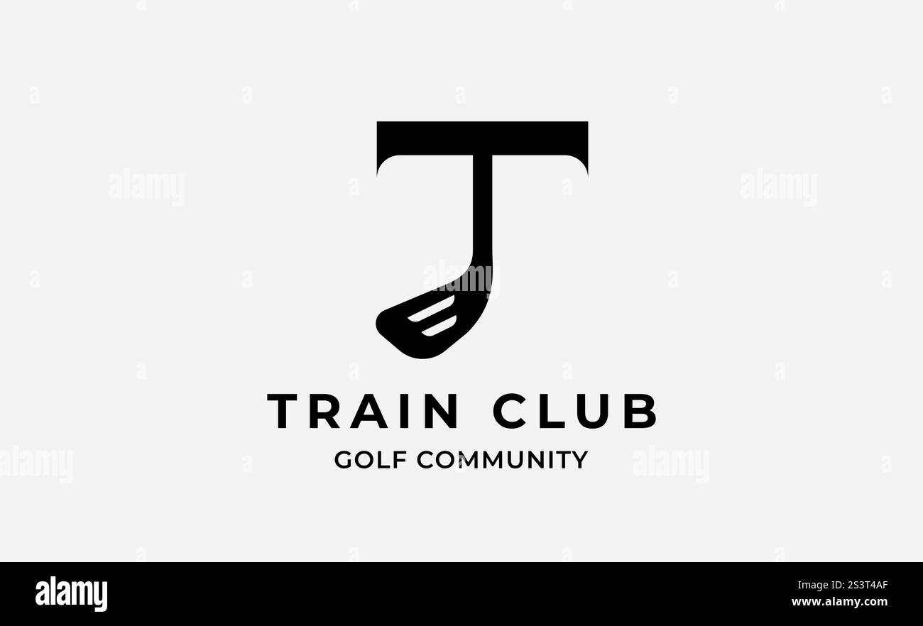 Logo Monogram design iniziale T and Golf. Palla da golf, bastone da golf e concetto di tipografia sportiva. Progettazione di modelli per club e comunità. Club e comunità Illustrazione Vettoriale