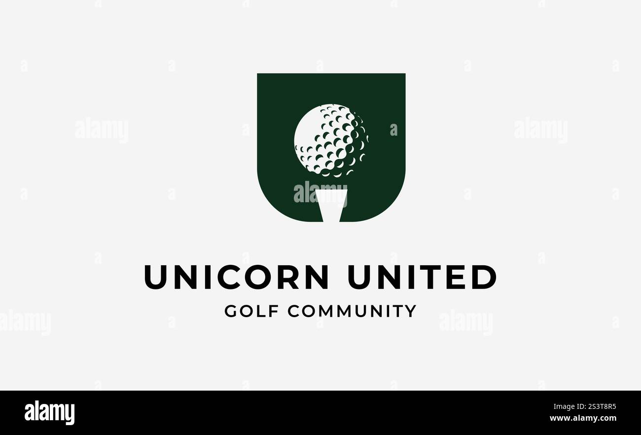 Logo Monogram design iniziale U e Golf. Palla da golf, bastone da golf e concetto di tipografia sportiva. Progettazione di modelli per club e comunità. Club e comunità Illustrazione Vettoriale