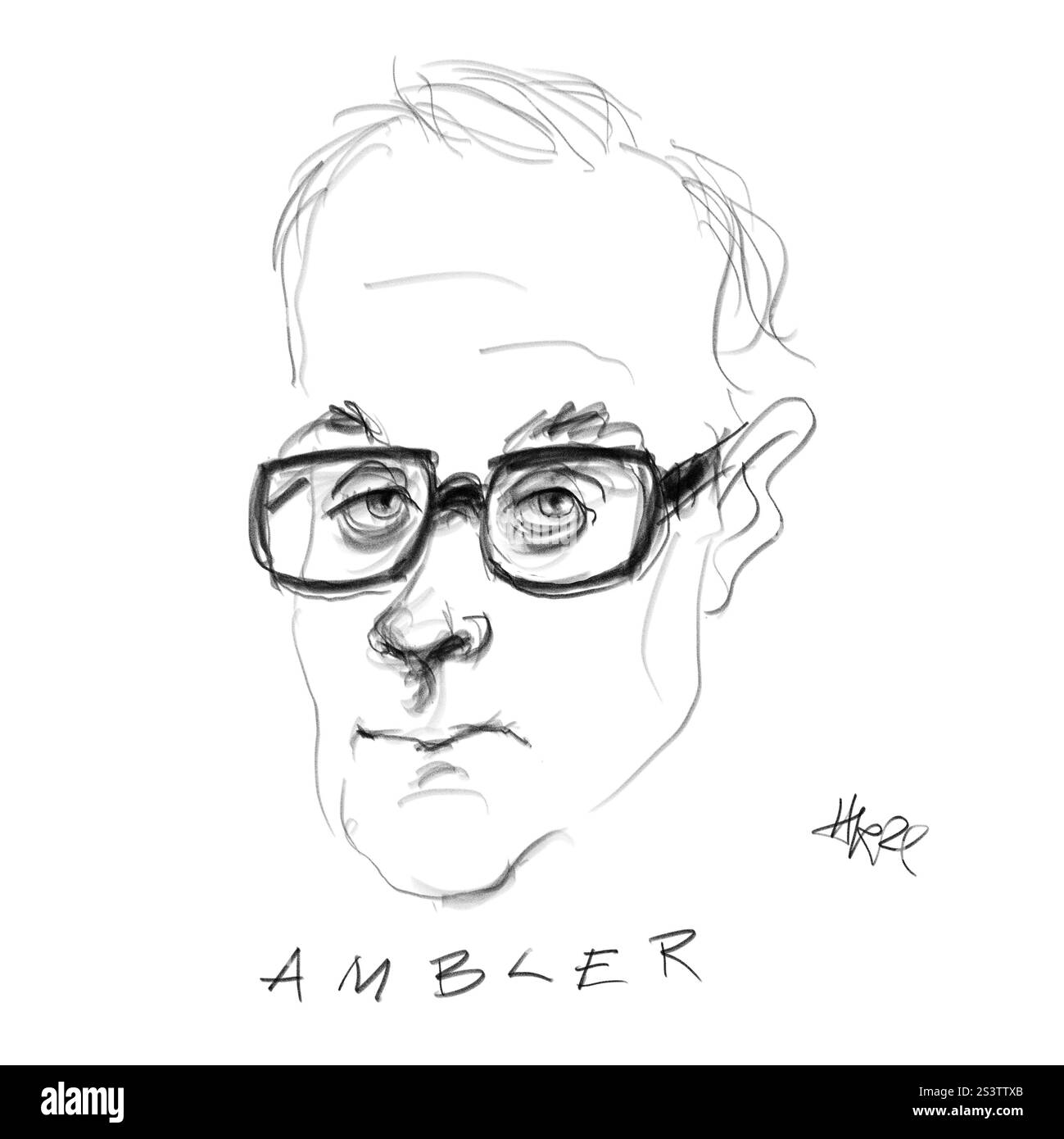 Ritratto a matita dell'autore Eric Ambler Foto Stock