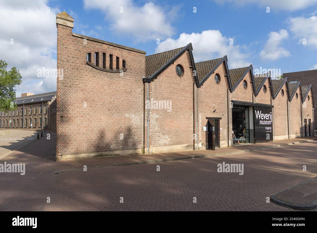 Geldrop, Paesi Bassi. 28 giugno 2024. Porta d'ingresso del museo Het Weverij Geldrop. Foto Stock