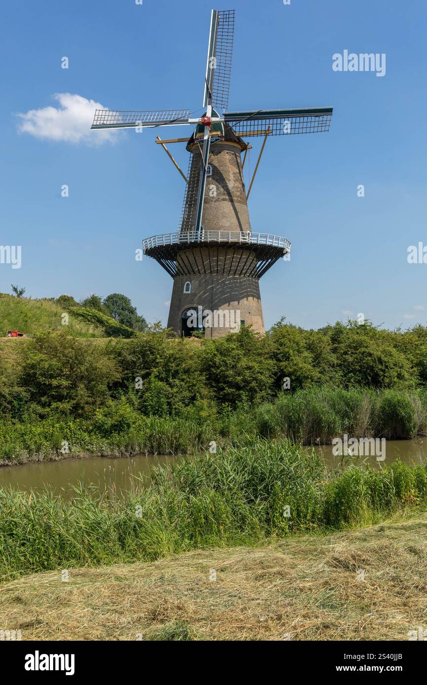 Gorinchem, Paesi Bassi. 25 giugno 2024. Il mulino a vento denominato "Korenmolen De Hoop" è uno dei due mulini sui bastioni. Il mulino è stil Foto Stock
