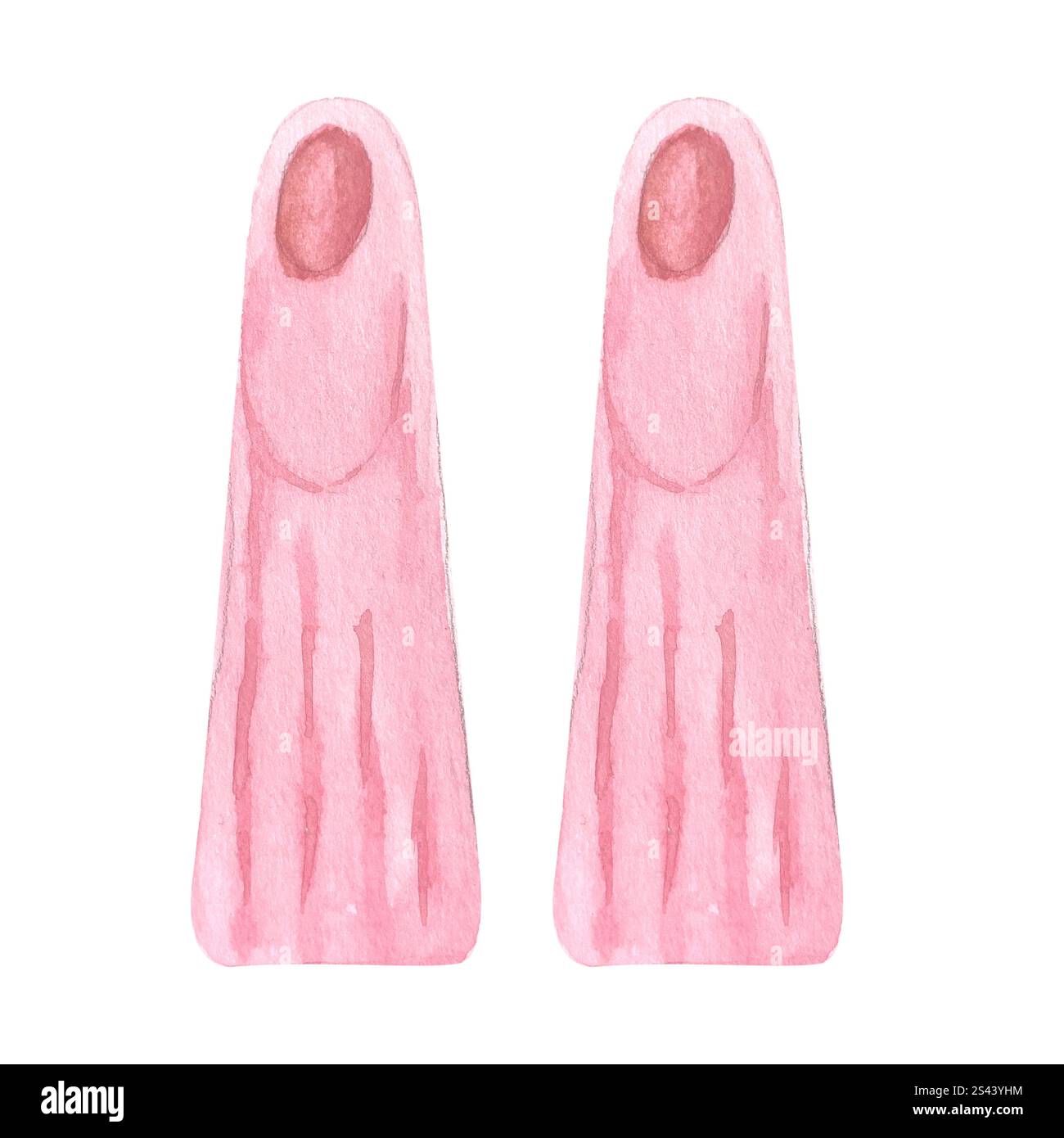 Pinne subacquee rosa illustrazione acquerello isolata su bianco. Clip art di alta qualità disegnate a mano, perfette per pacchetti e carte estive a tema spiaggia Foto Stock