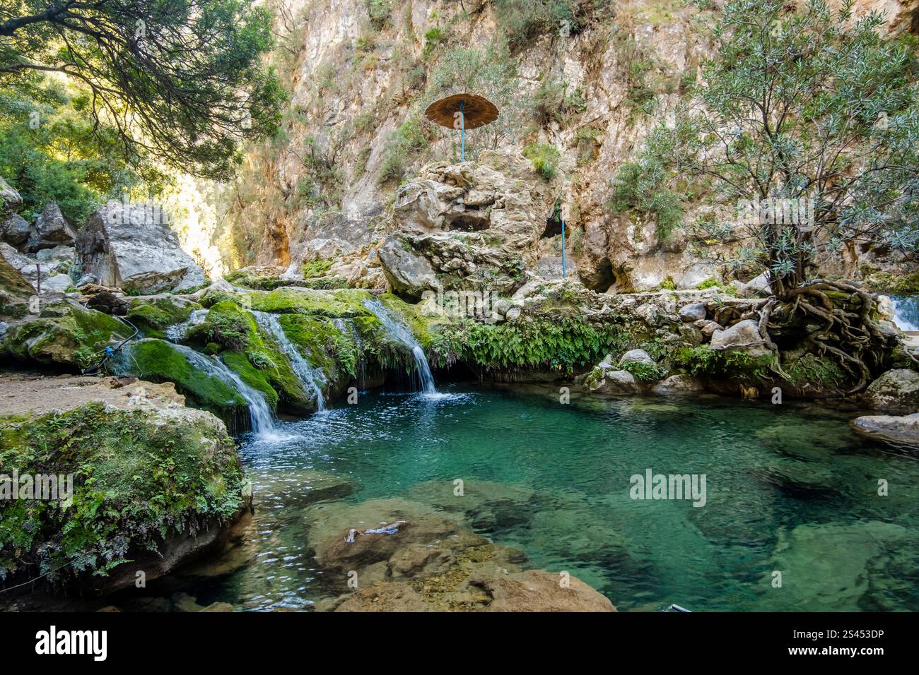 Splendide cascate Akchour a Chefchaouen, Marocco, Nord Africa Foto Stock