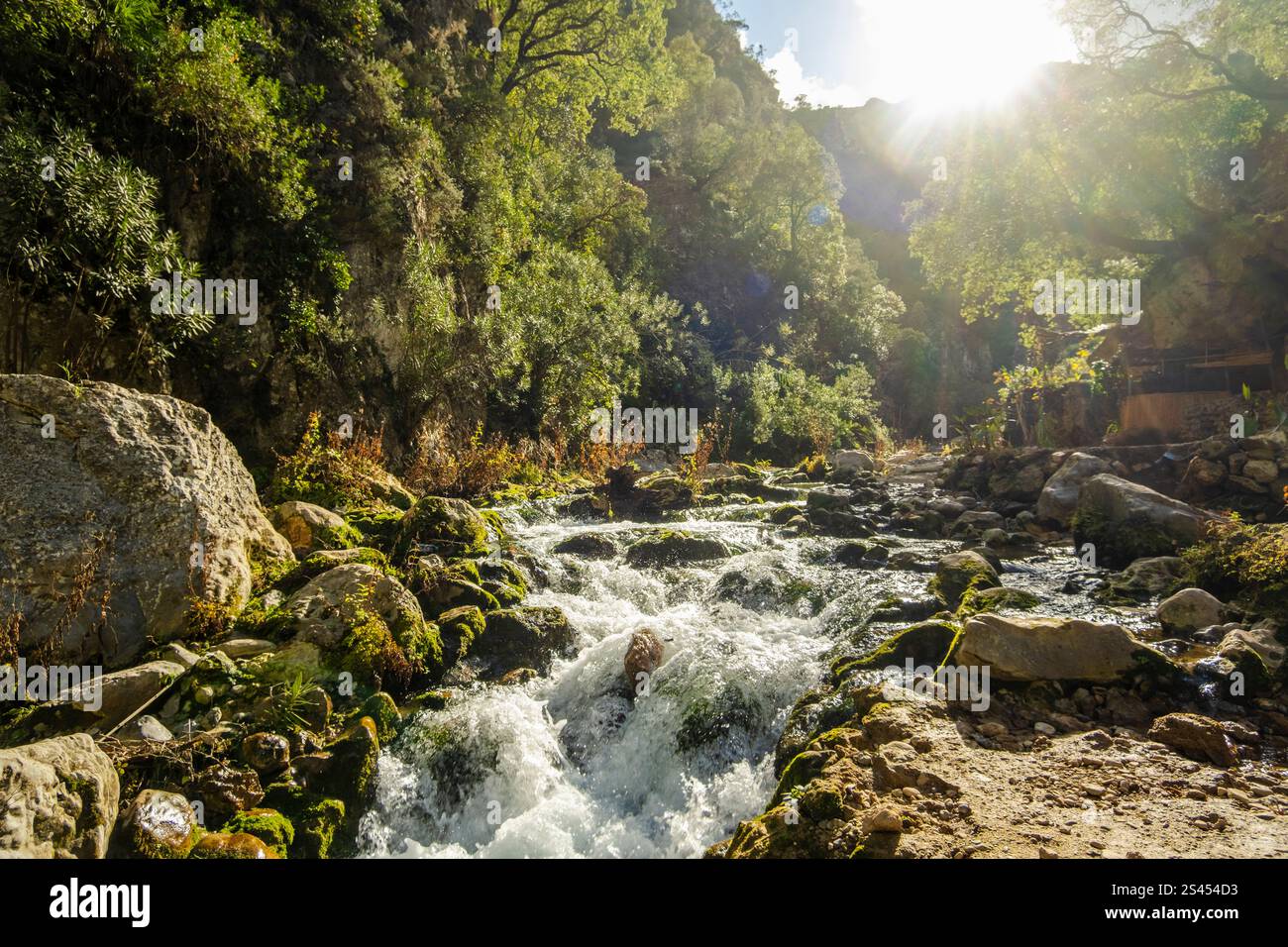 Splendide cascate Akchour a Chefchaouen, Marocco, Nord Africa Foto Stock