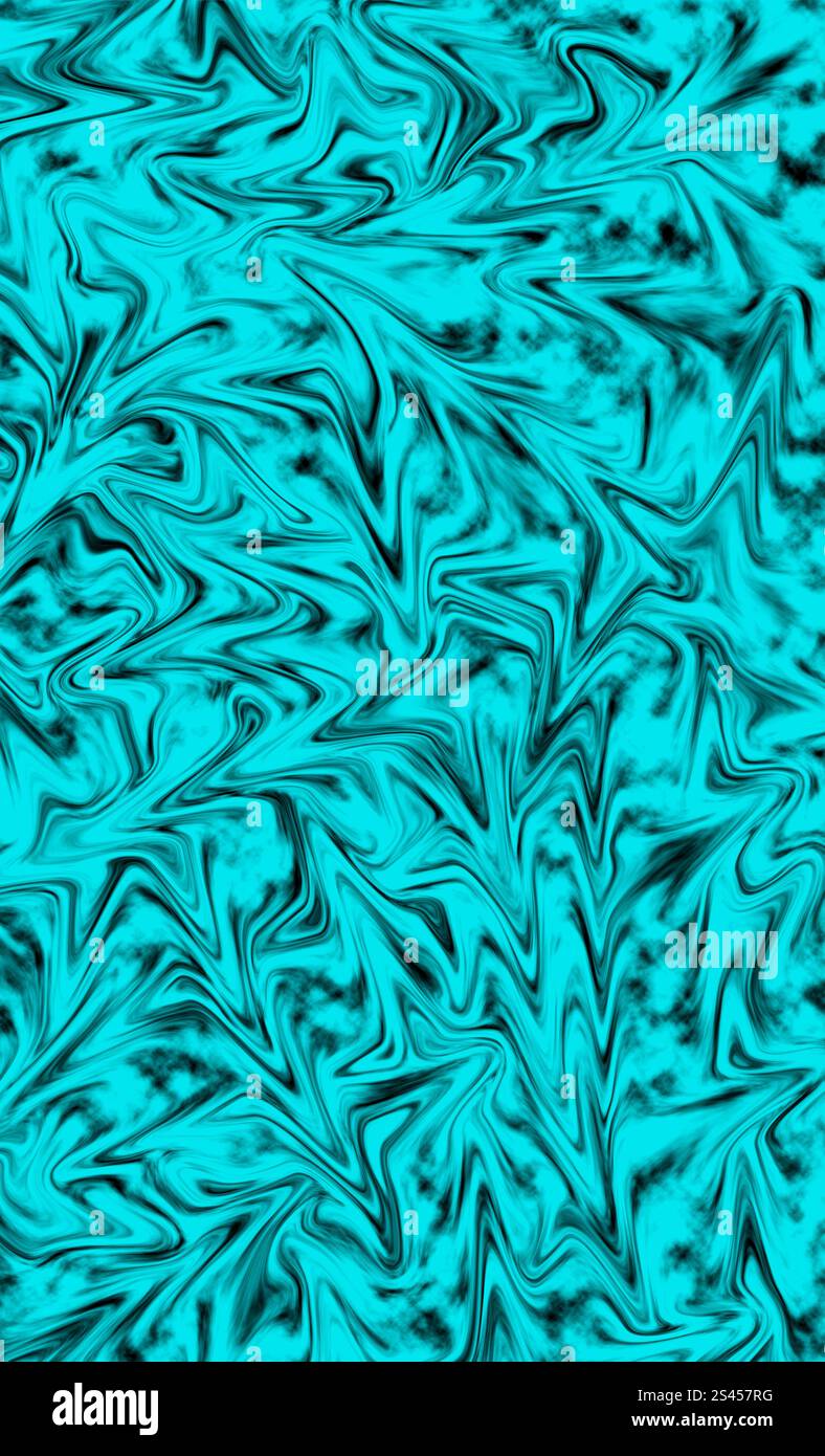 Illustrazione di uno sfondo astratto blu turchese brillante e nero Foto Stock