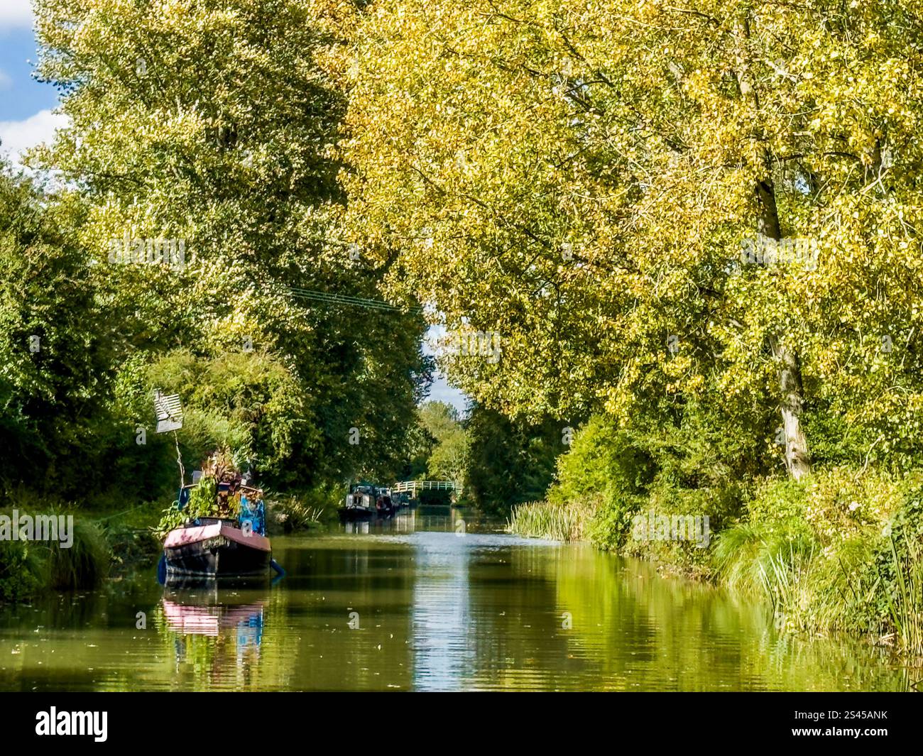 Case galleggianti lungo il canale Kennet e Avon vicino a Hungerford, Berkshire. Foto Stock
