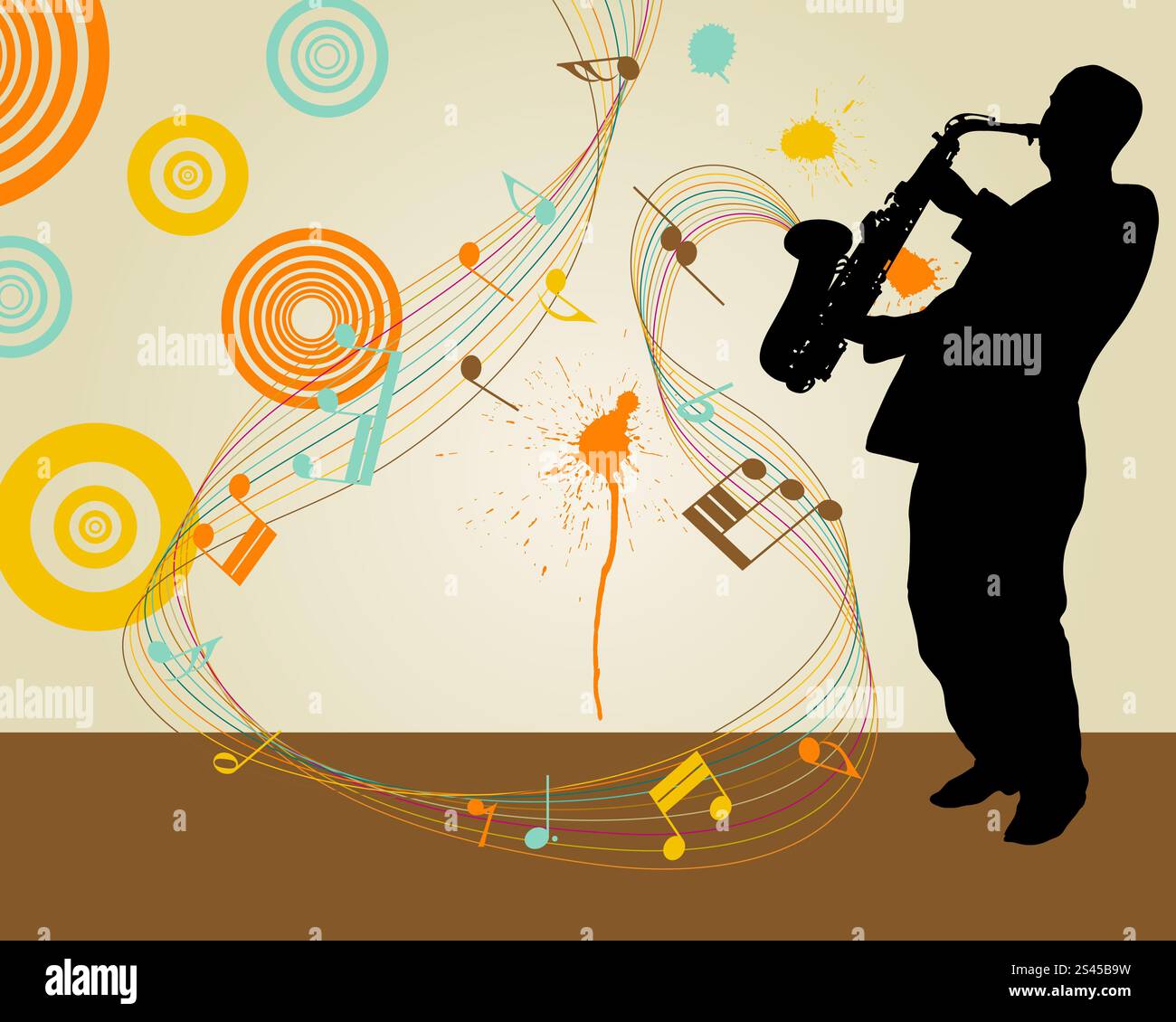 Il sassofonista jazz retrò tema. Illustrazione Vettoriale design per l'uso. Illustrazione Vettoriale