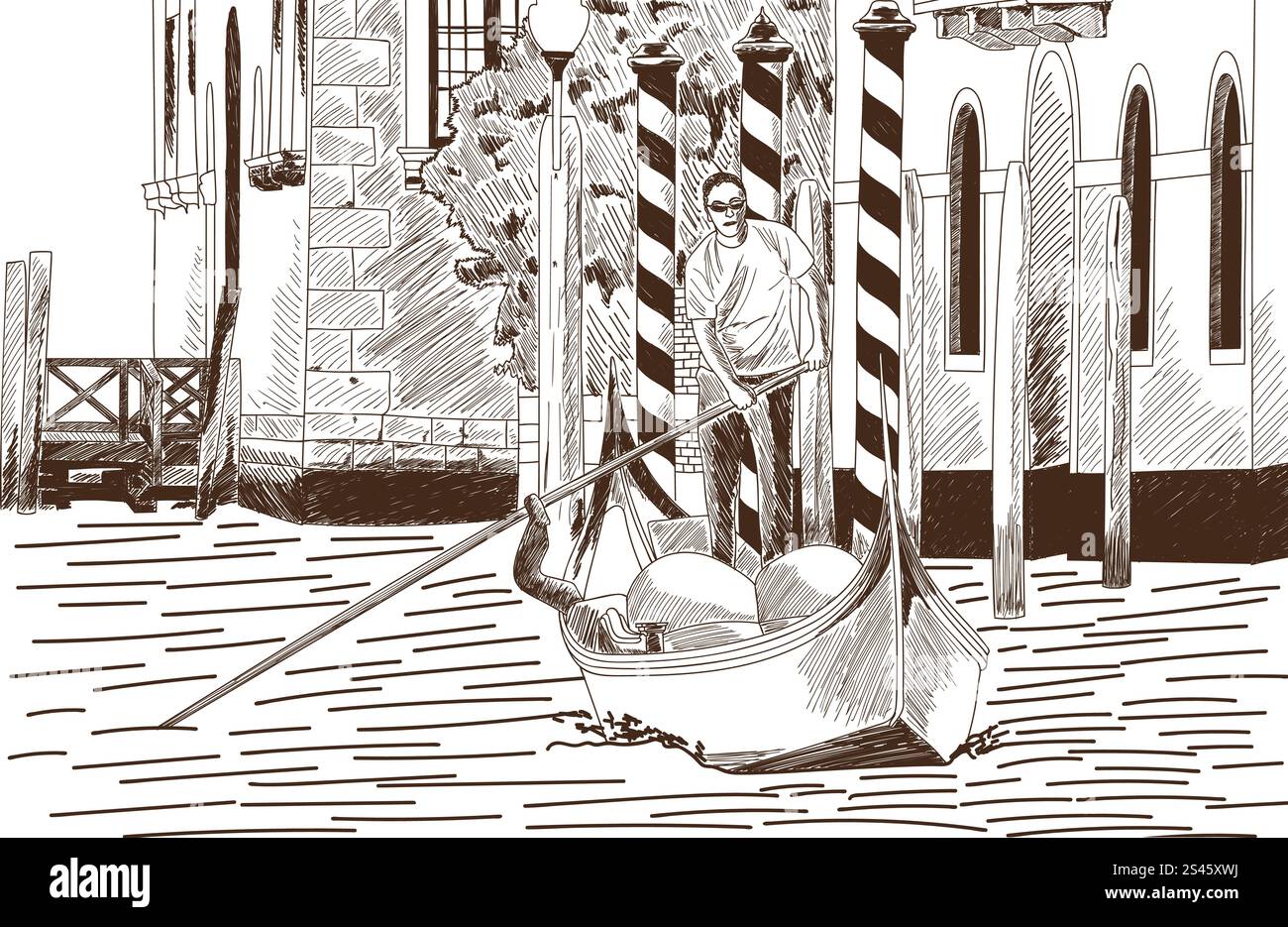 Vista principale di venezia canal . Bozzetto disegnato. EPS 10 illustrazione vettoriale. Illustrazione Vettoriale