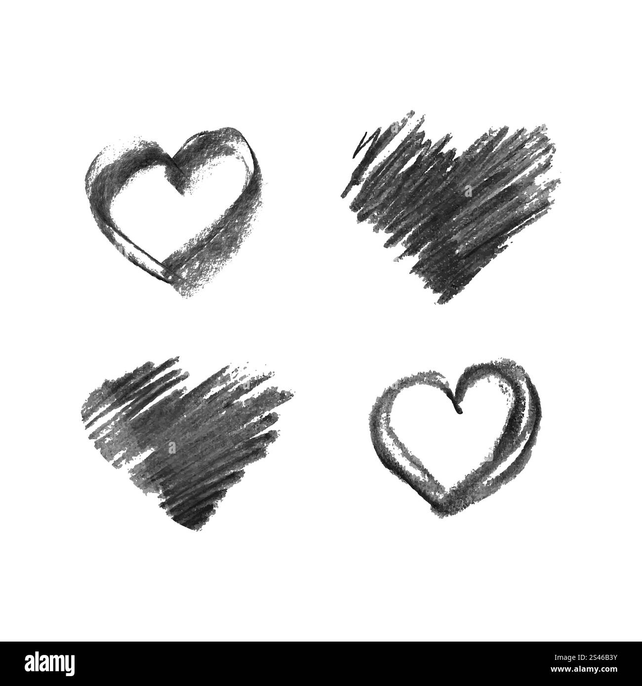 Illustrazione di cuori di gesso disegnati a mano isolati su sfondo bianco Illustrazione Vettoriale