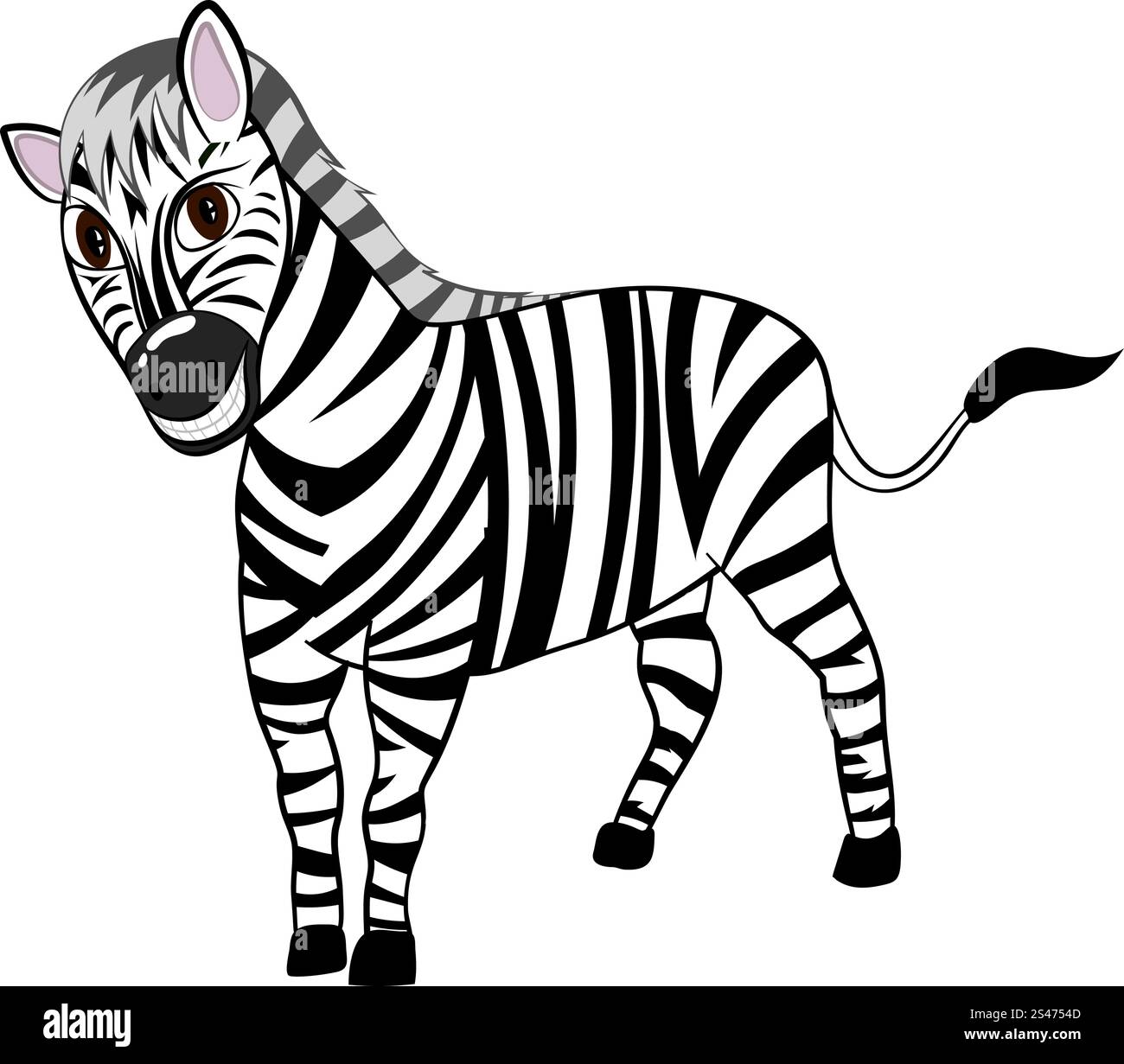Divertente personaggio dei fumetti Zebra con largo sorriso su sfondo bianco. Disegnata in prospettiva elegante Design carino. Tropical Zoo e fauna. Illustrazione Vettoriale. Illustrazione Vettoriale