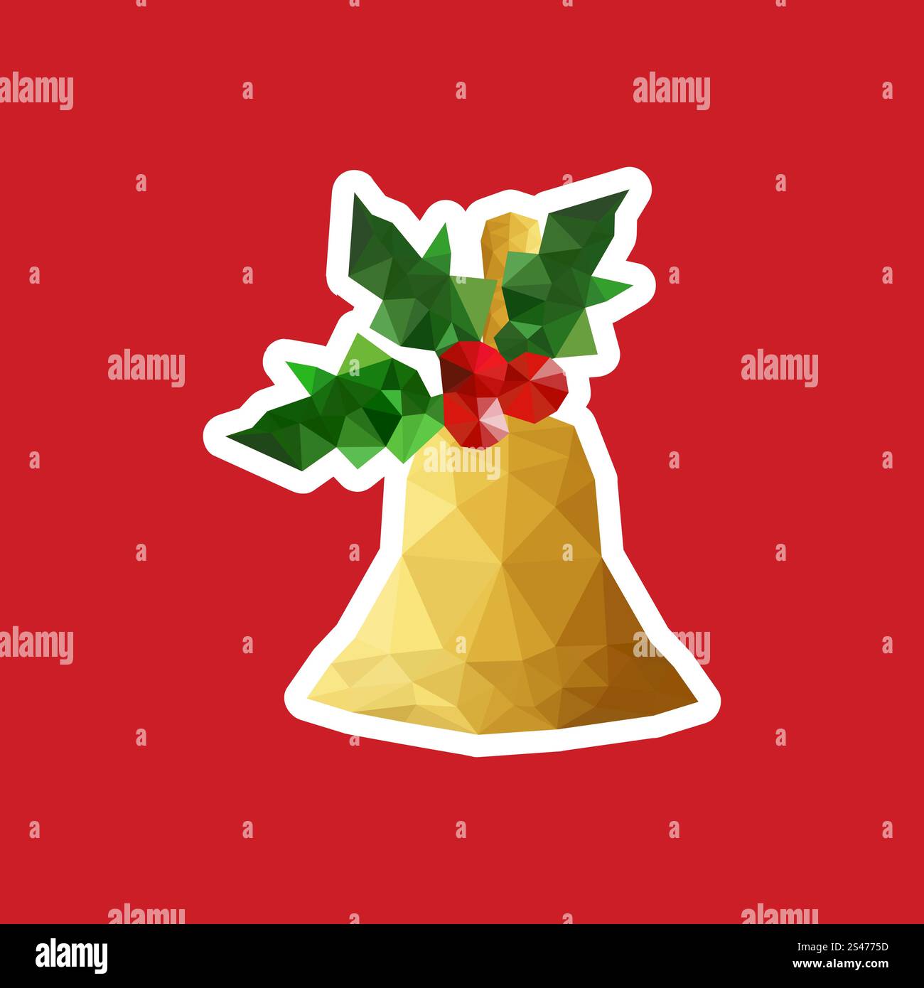 Illustrazione natalizia con campana origami su sfondo rosso Illustrazione Vettoriale