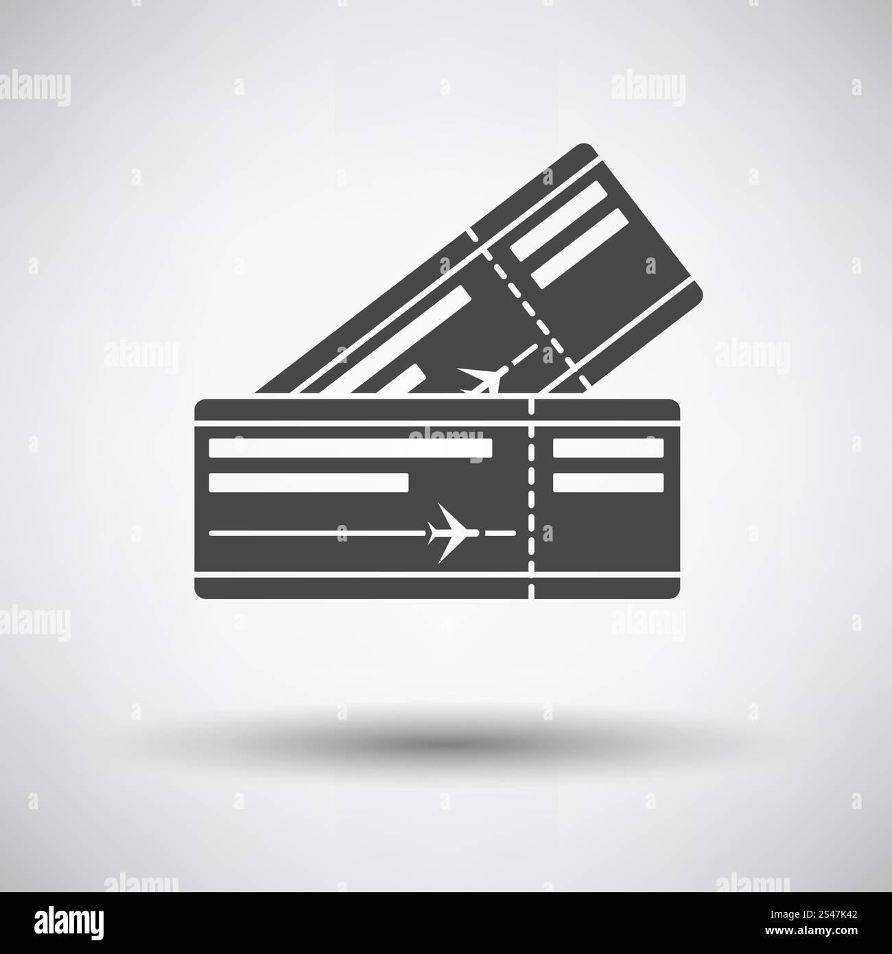 Icona di due biglietti aerei su sfondo grigio con ombra rotonda. Illustrazione vettoriale. Icona due biglietti aerei Illustrazione Vettoriale