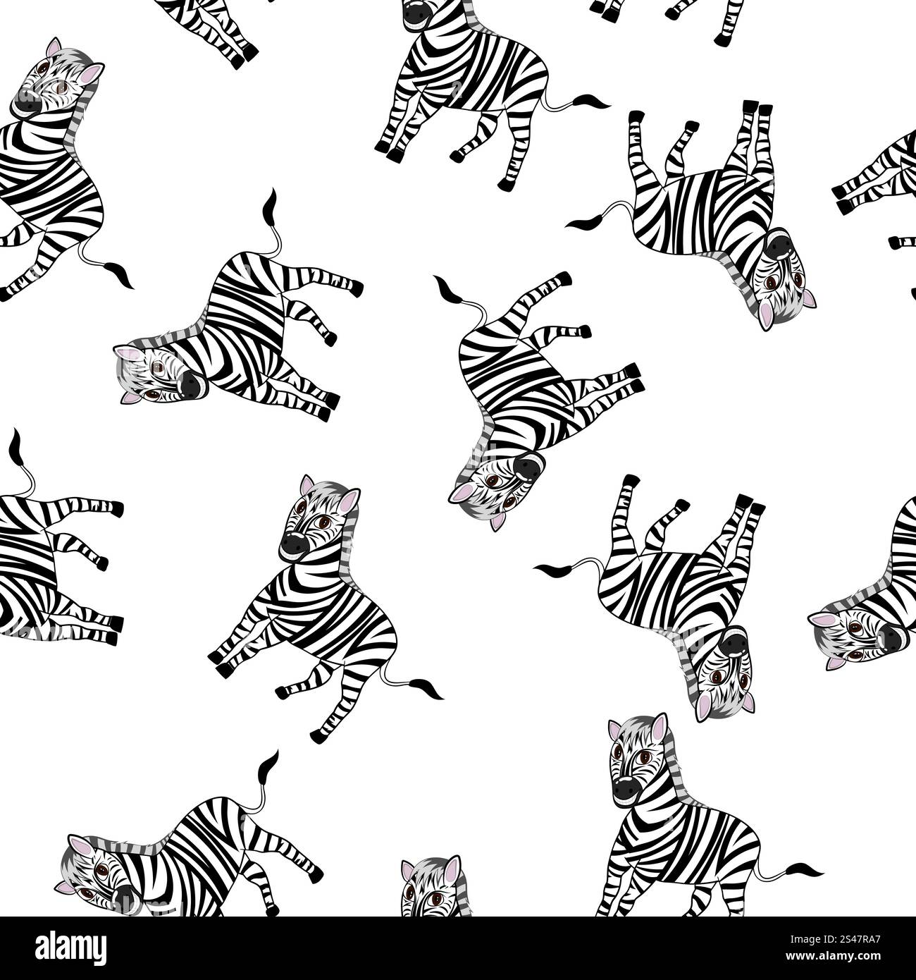 Modello senza giunture dal divertente personaggio dei fumetti Zebra con largo sorriso su sfondo bianco. Tropical Zoo e fauna. Illustrazione Vettoriale. Illustrazione Vettoriale