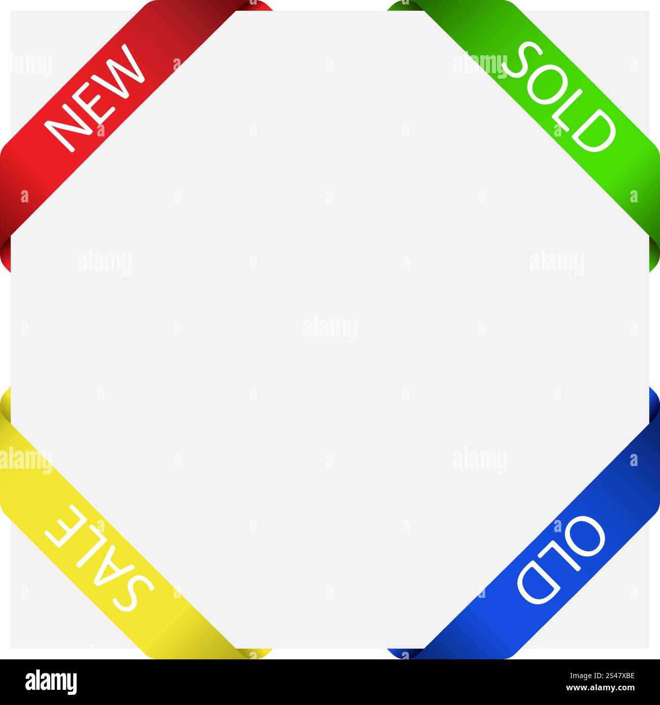 Set di quattro etichette ad angolo in diversi colori grigio su foglio di carta. Illustrazione Vettoriale. Illustrazione Vettoriale