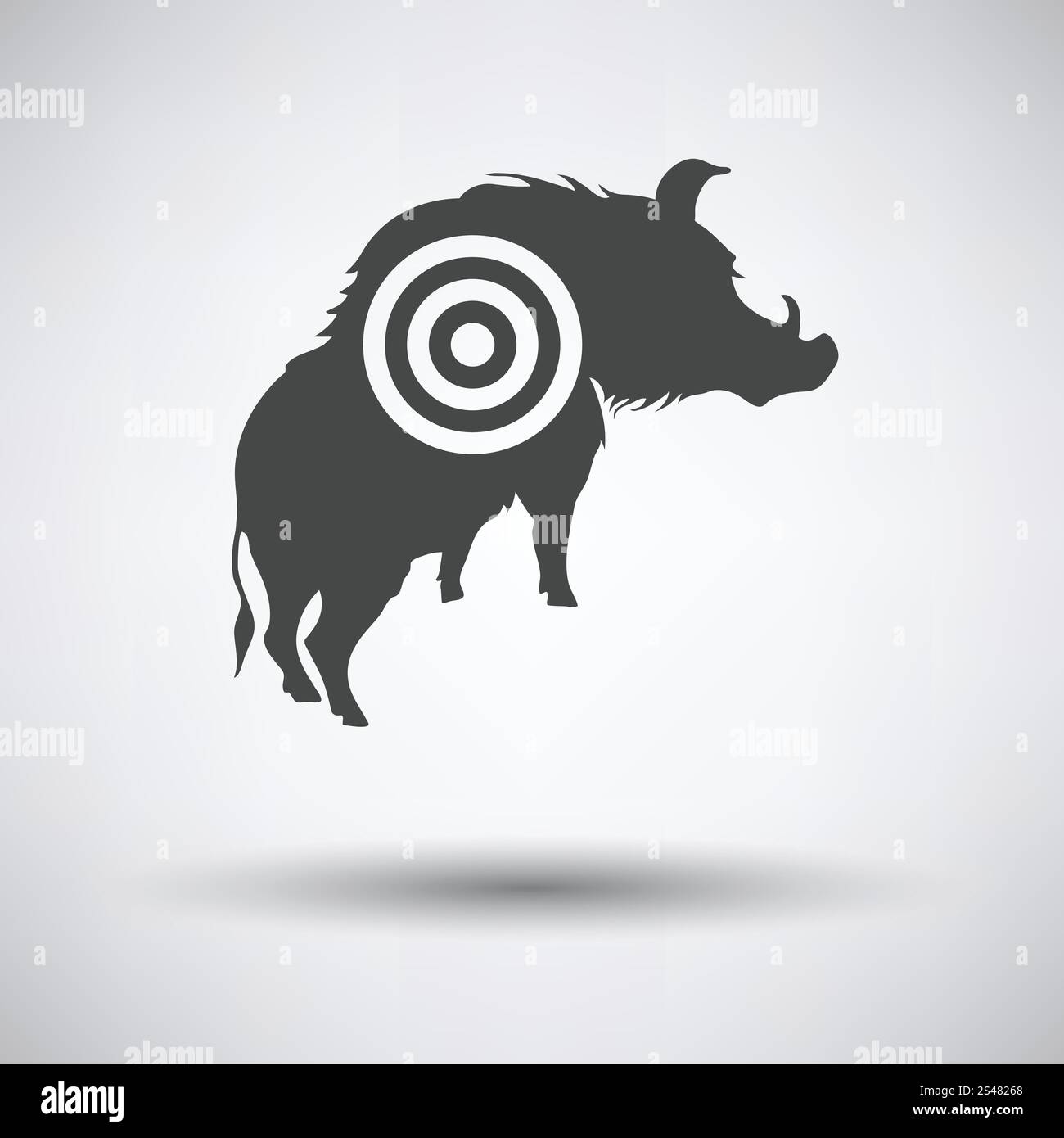 Silhouette di cinghiale con icona di destinazione su sfondo grigio con round ombra. Illustrazione Vettoriale. Illustrazione Vettoriale