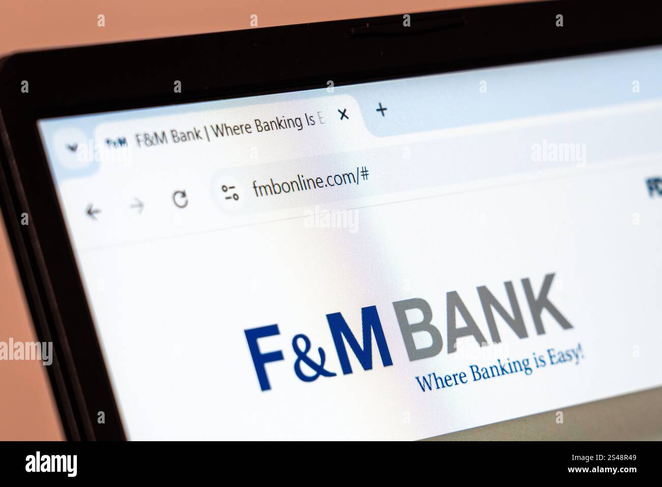 New York, USA - 10 gennaio 2025: Homepage del sito Web di F and M Bank che mette in evidenza i servizi e le soluzioni bancarie accessibili Foto Stock