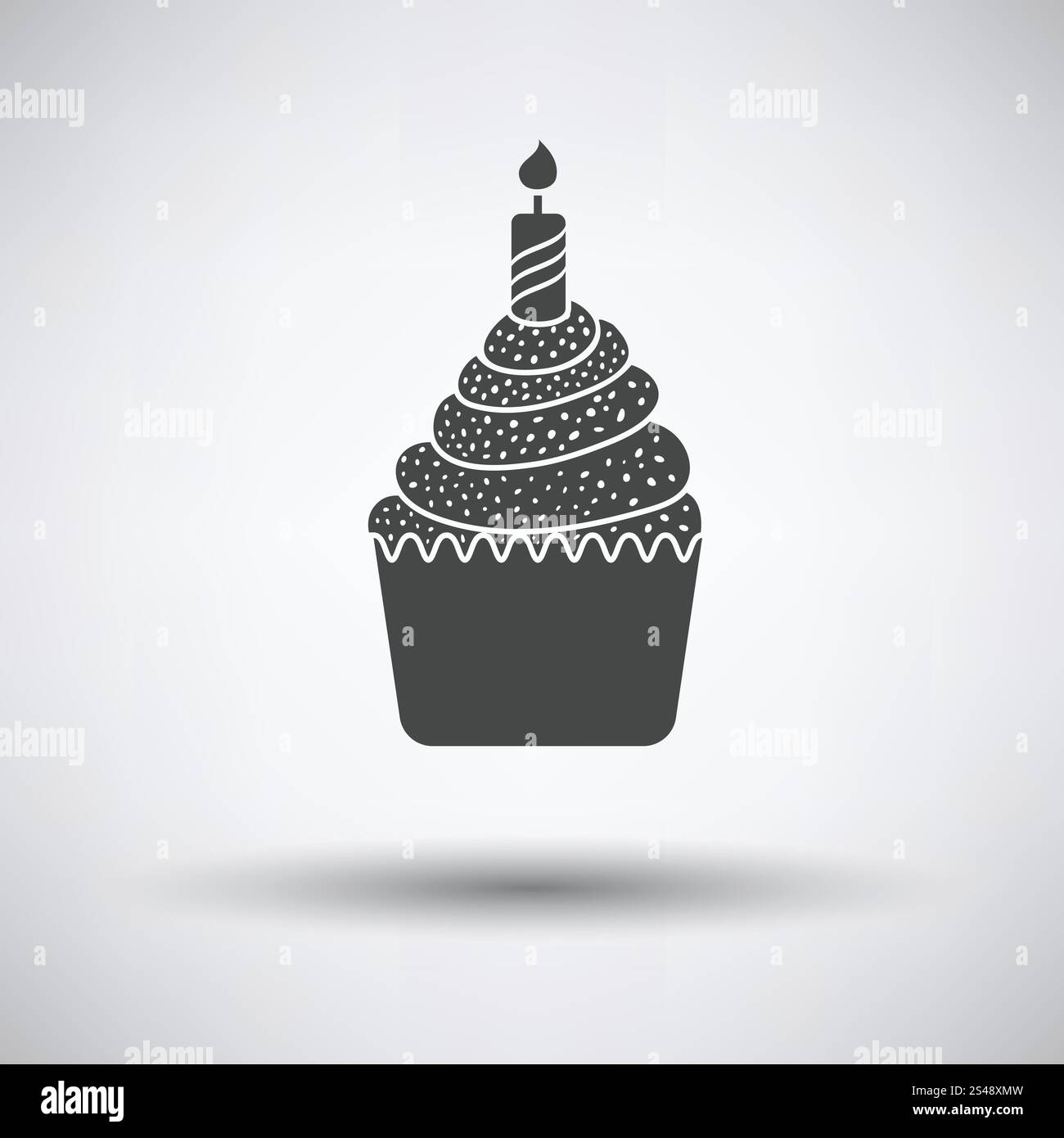 Prima torta di compleanno icona su sfondo grigio, round ombra. Illustrazione Vettoriale. Illustrazione Vettoriale