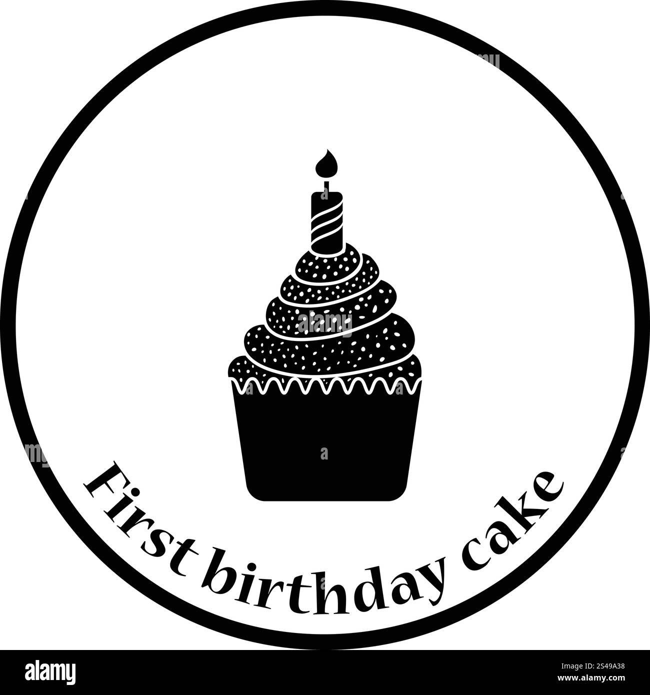 Prima torta di compleanno icona. Cerchio sottile design. Illustrazione Vettoriale. Illustrazione Vettoriale