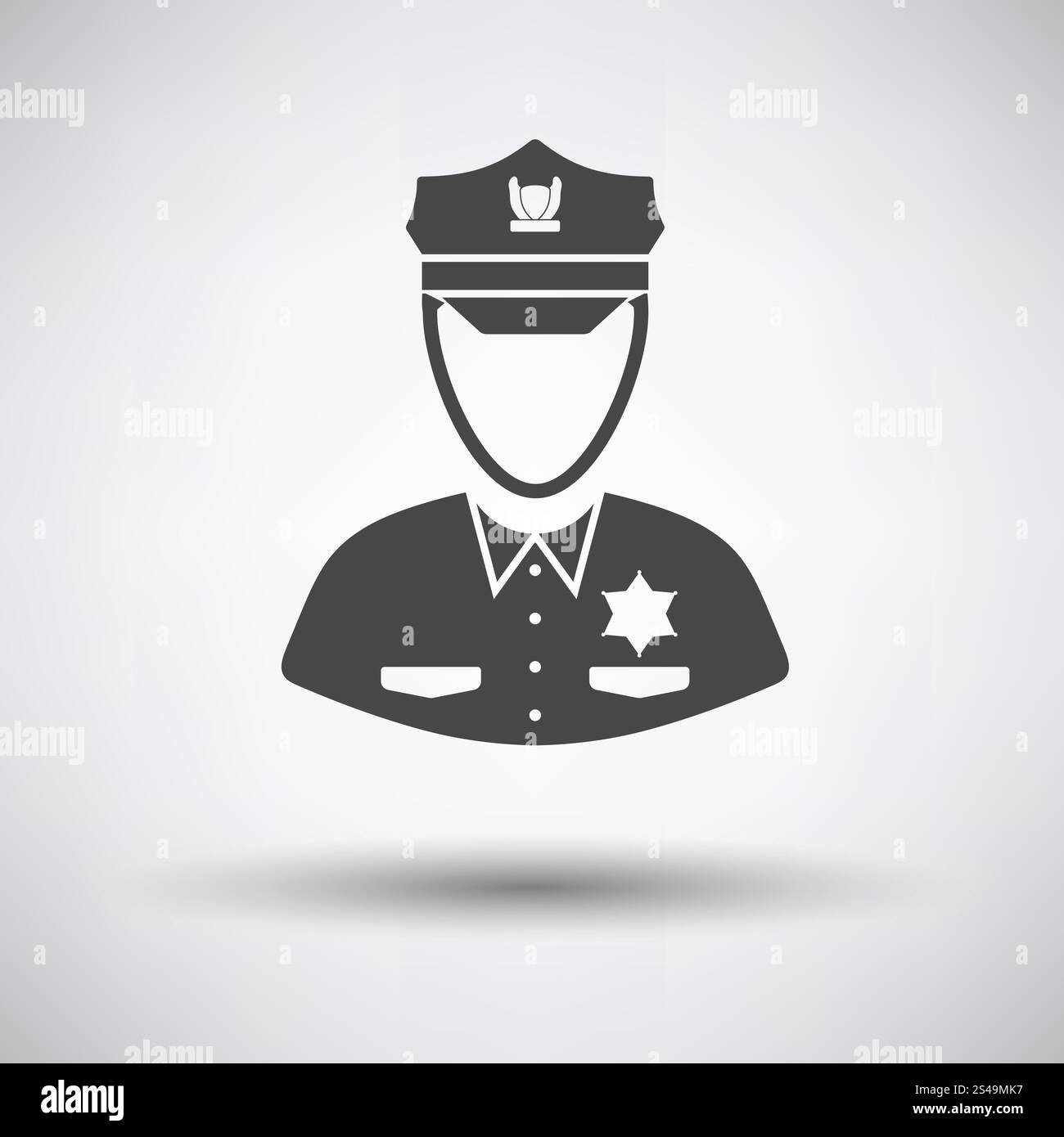 Icona di poliziotto su sfondo grigio con round ombra. Illustrazione Vettoriale. Illustrazione Vettoriale