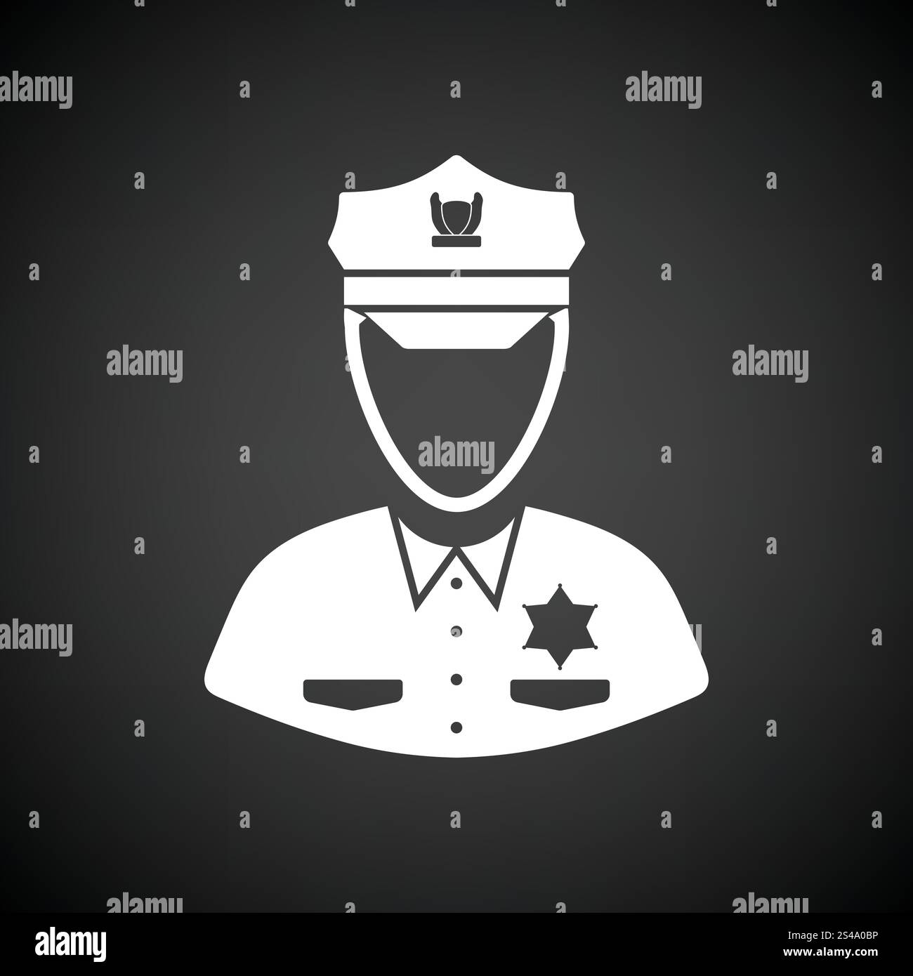 Icona di poliziotto. Sfondo nero con il bianco. Illustrazione Vettoriale. Illustrazione Vettoriale